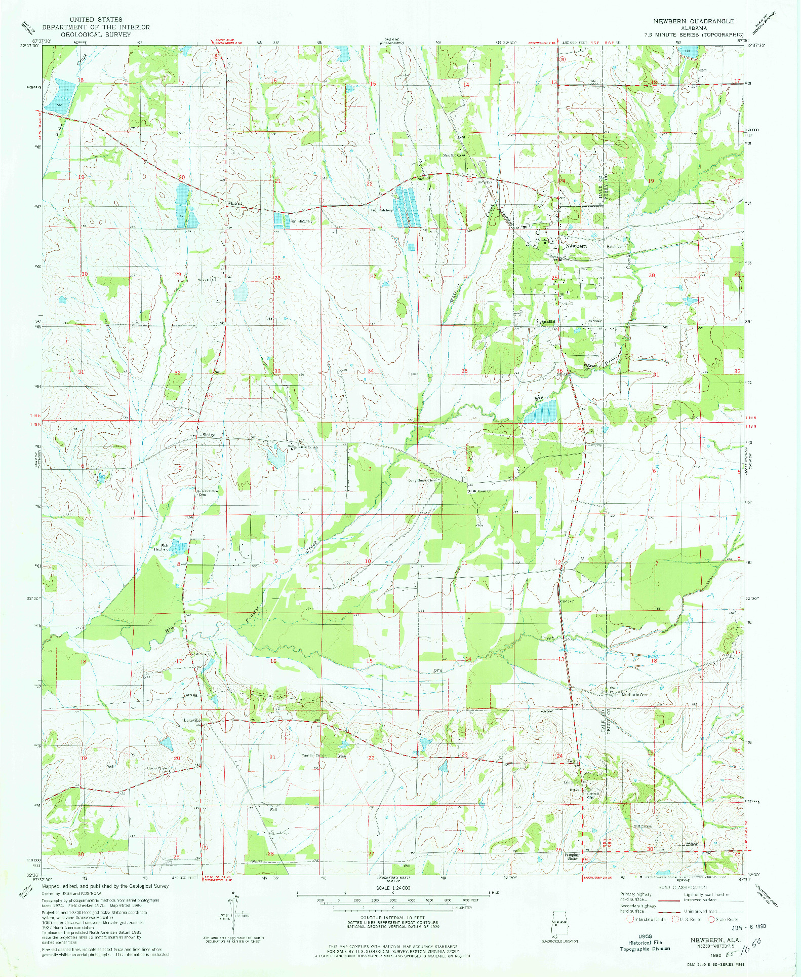 USGS 1:24000-SCALE QUADRANGLE FOR NEWBERN, AL 1980