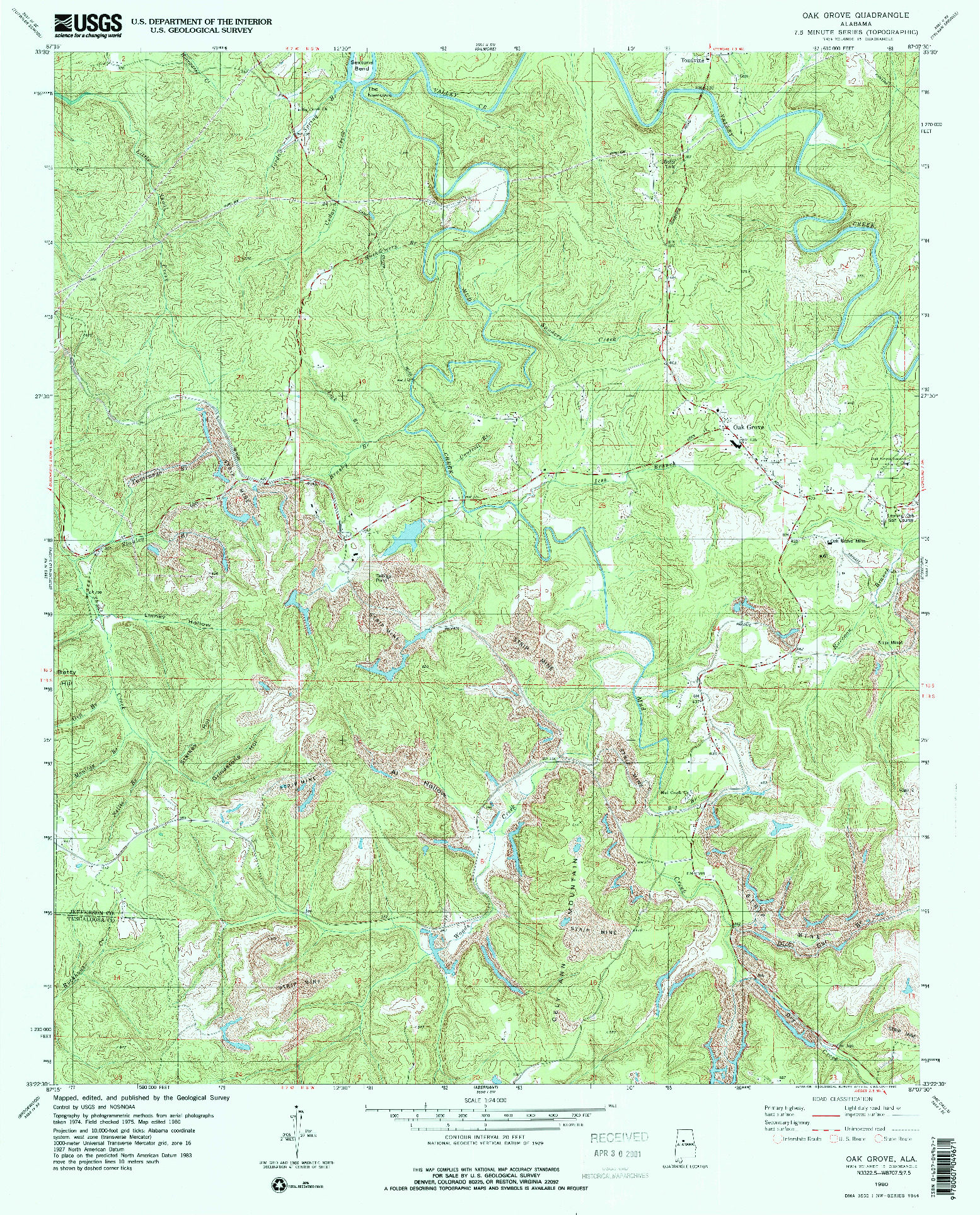 USGS 1:24000-SCALE QUADRANGLE FOR OAK GROVE, AL 1980