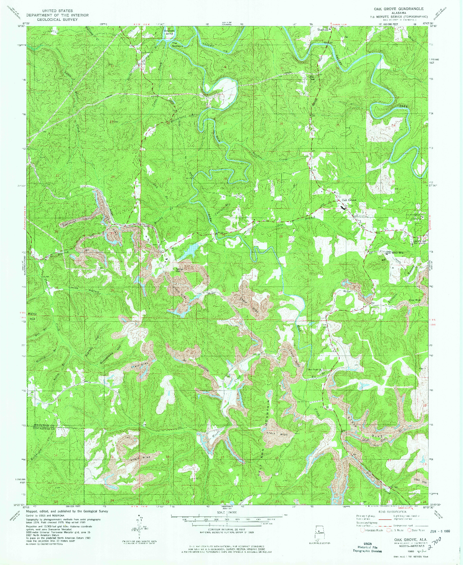 USGS 1:24000-SCALE QUADRANGLE FOR OAK GROVE, AL 1980