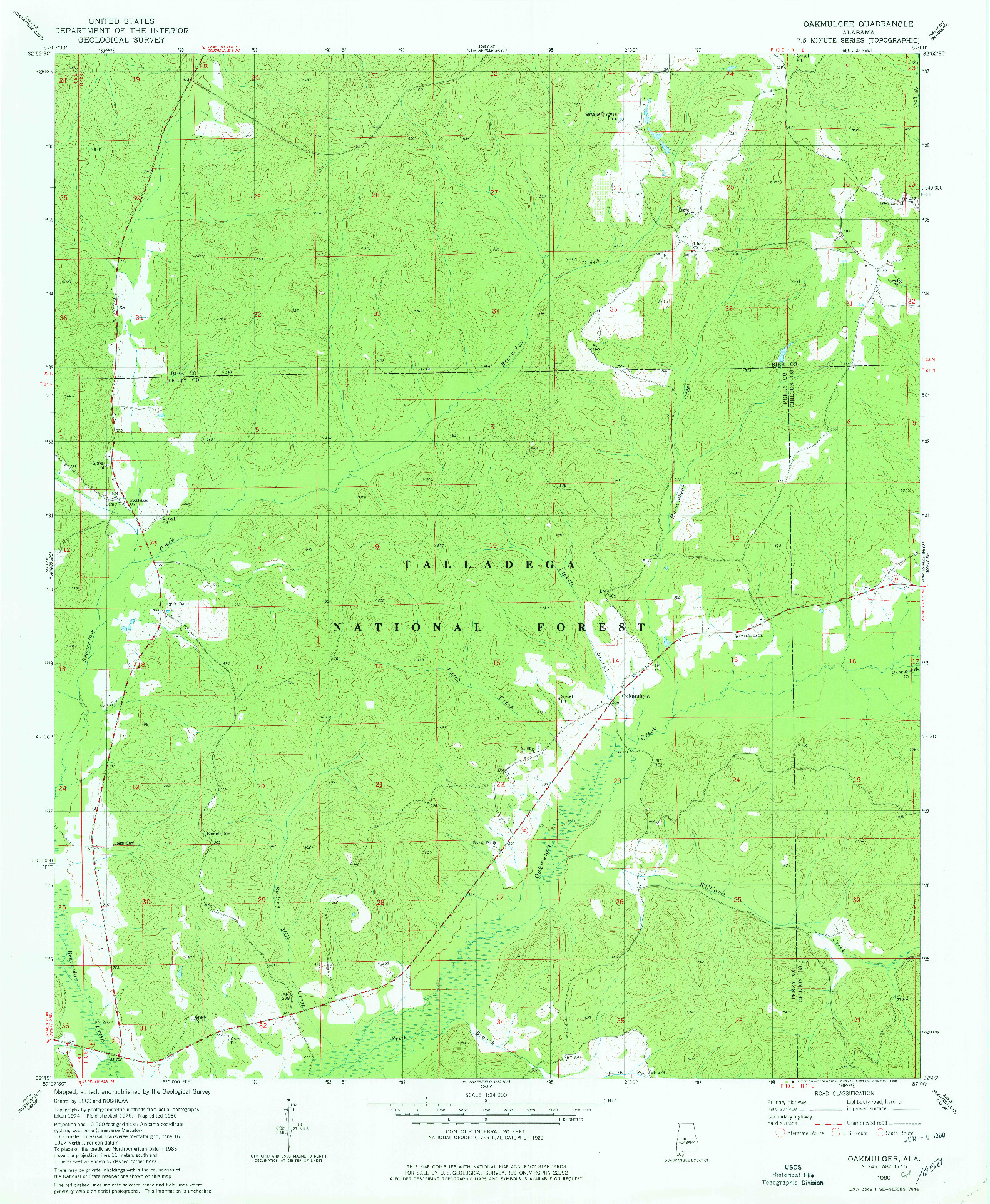 USGS 1:24000-SCALE QUADRANGLE FOR OAKMULGEE, AL 1980