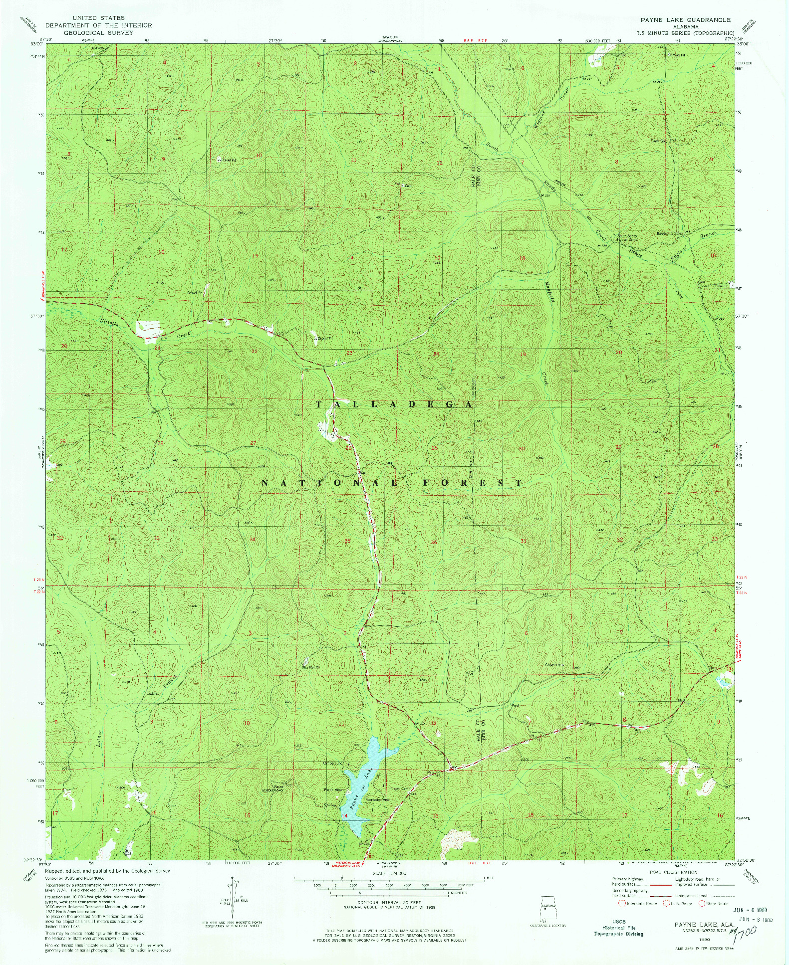 USGS 1:24000-SCALE QUADRANGLE FOR PAYNE LAKE, AL 1980
