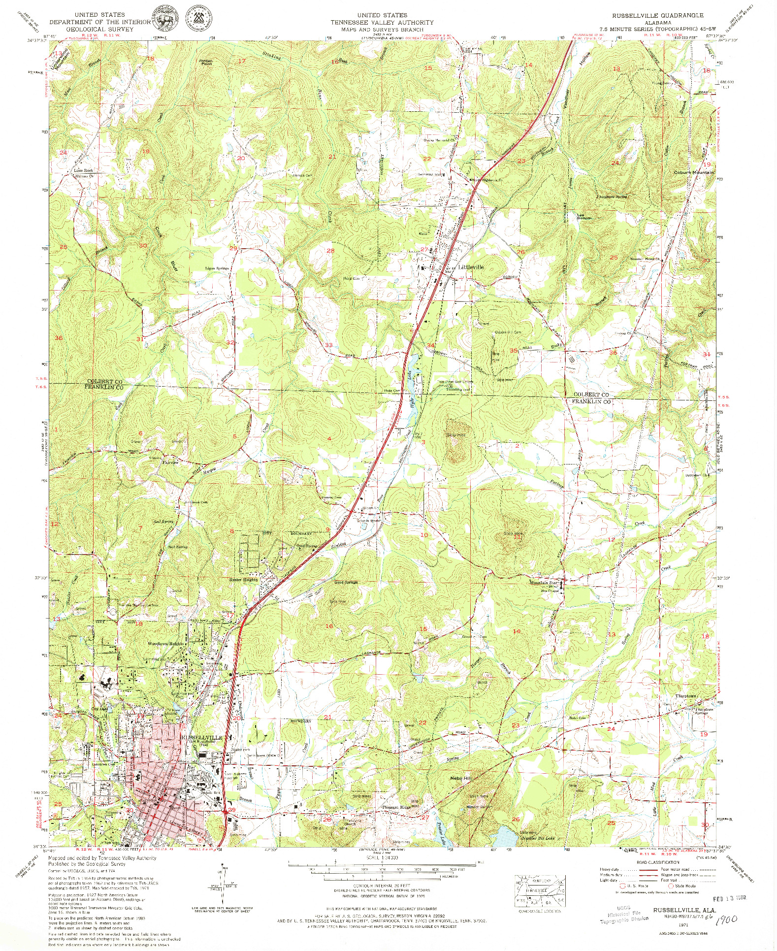 USGS 1:24000-SCALE QUADRANGLE FOR RUSSELLVILLE, AL 1971