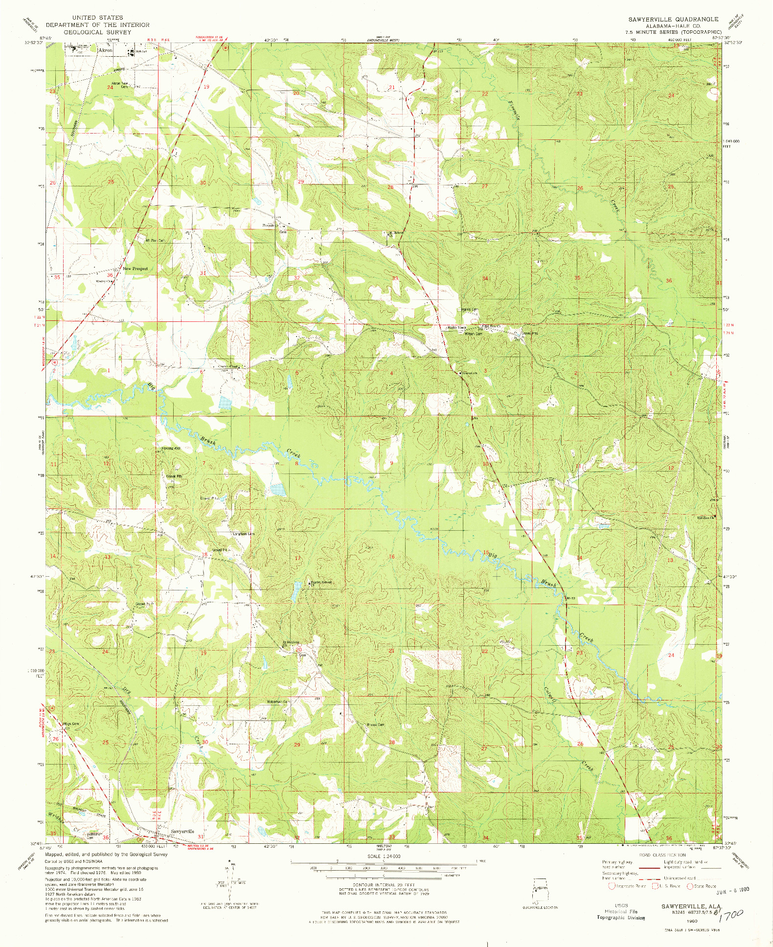 USGS 1:24000-SCALE QUADRANGLE FOR SAWYERVILLE, AL 1980