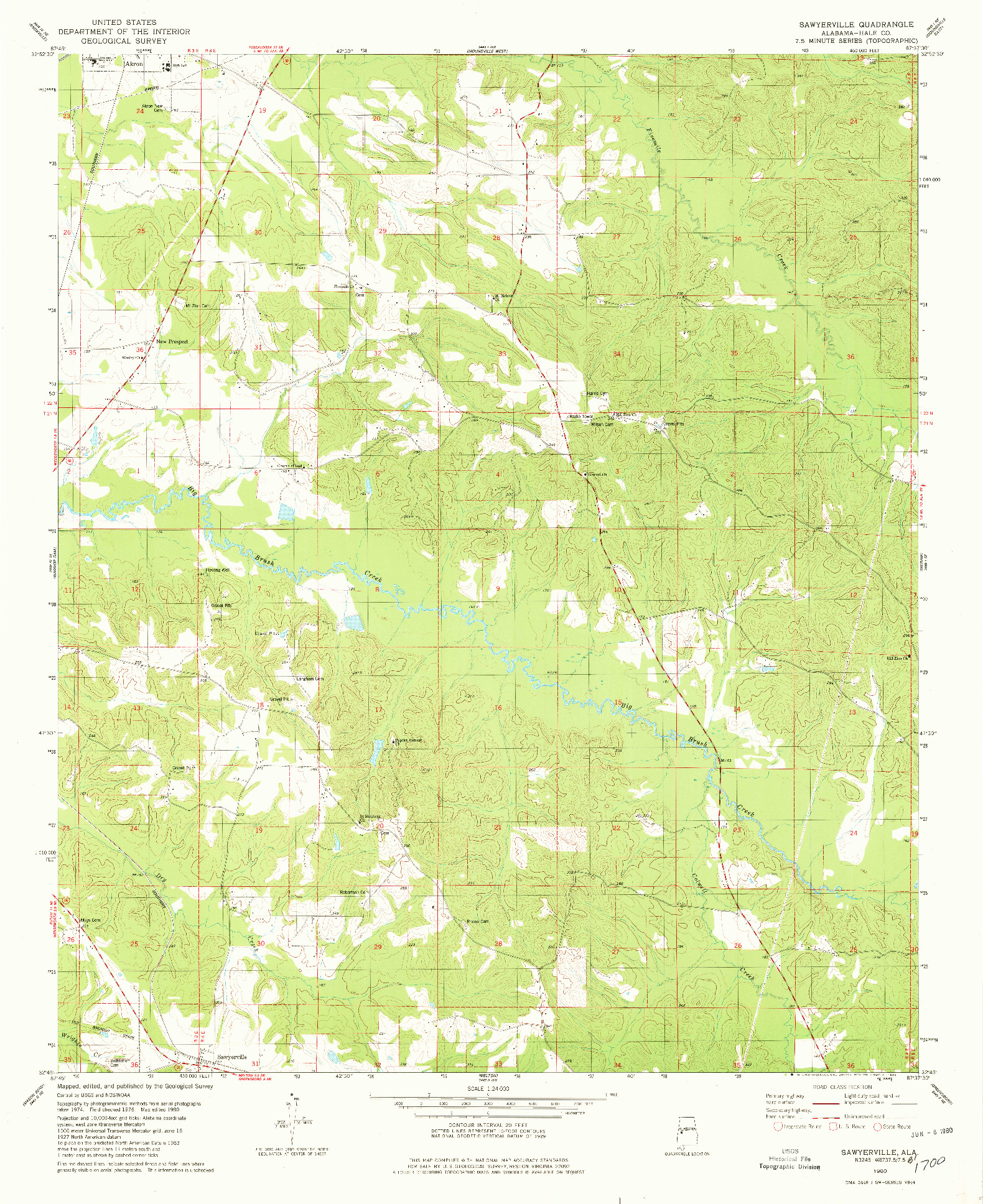 USGS 1:24000-SCALE QUADRANGLE FOR SAWYERVILLE, AL 1980