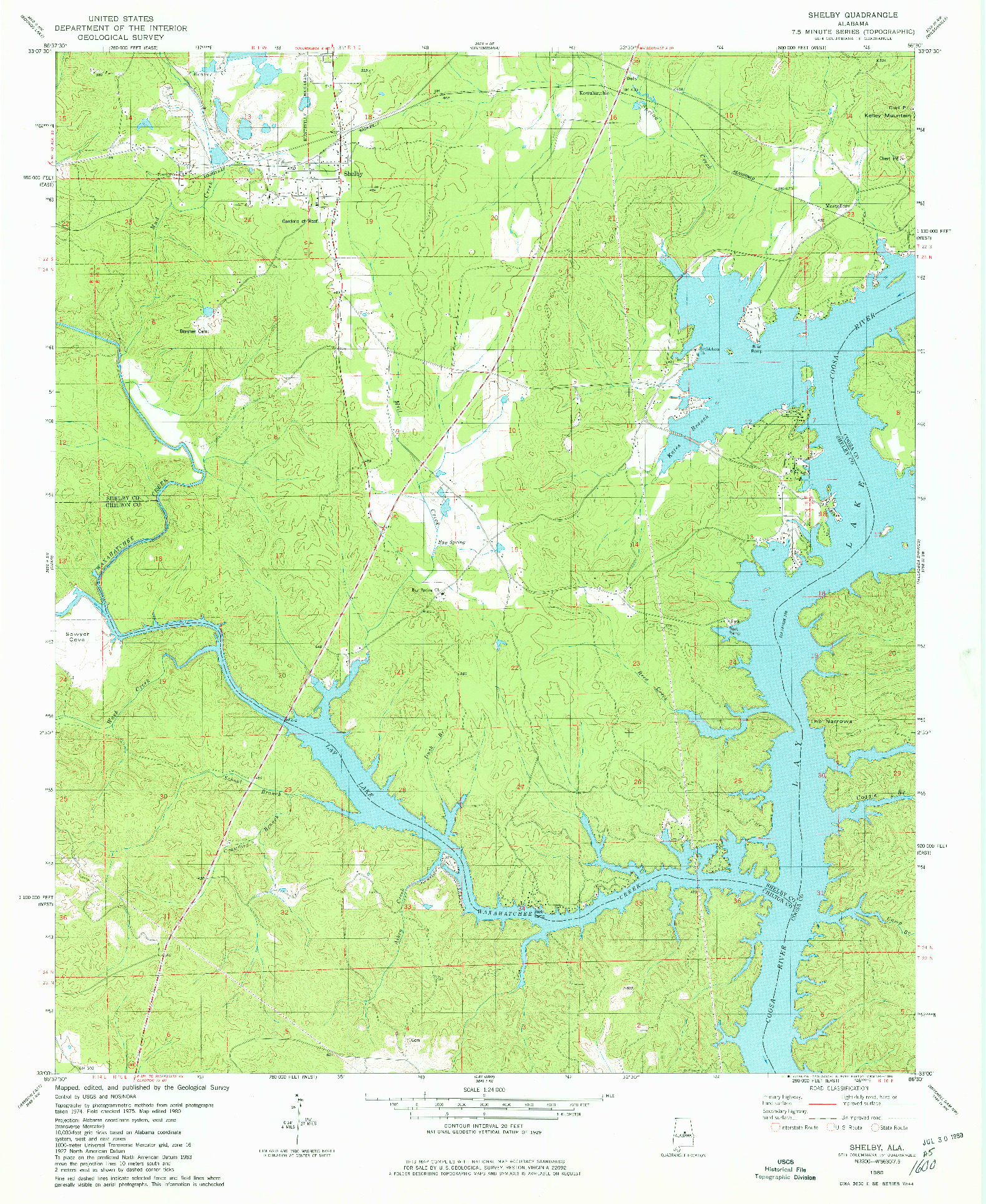 USGS 1:24000-SCALE QUADRANGLE FOR SHELBY, AL 1980