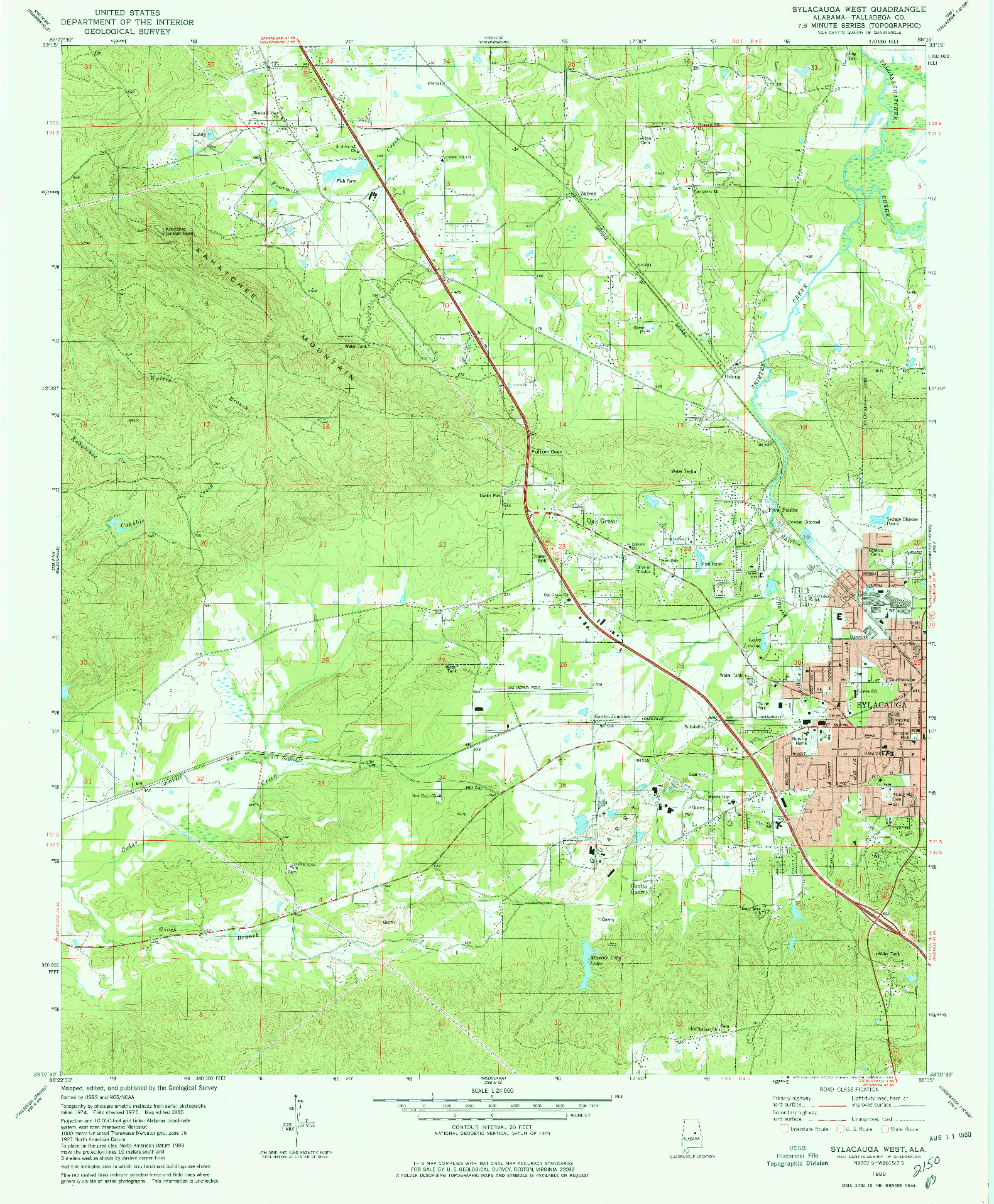 USGS 1:24000-SCALE QUADRANGLE FOR SYLACAUGA WEST, AL 1980