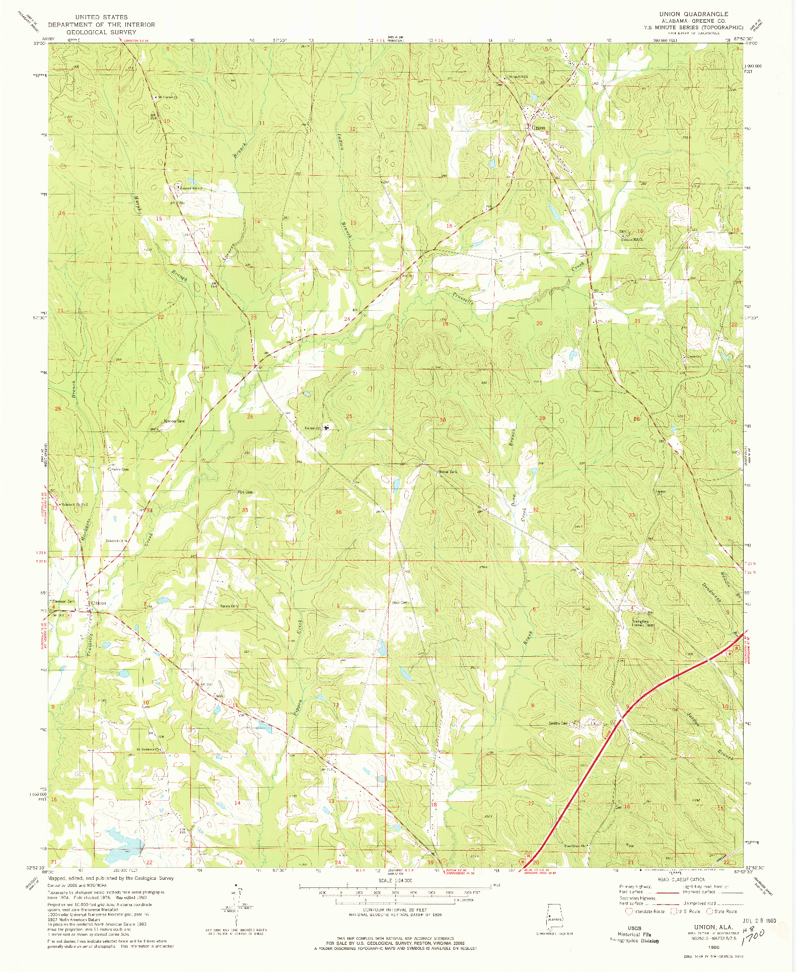 USGS 1:24000-SCALE QUADRANGLE FOR UNION, AL 1980