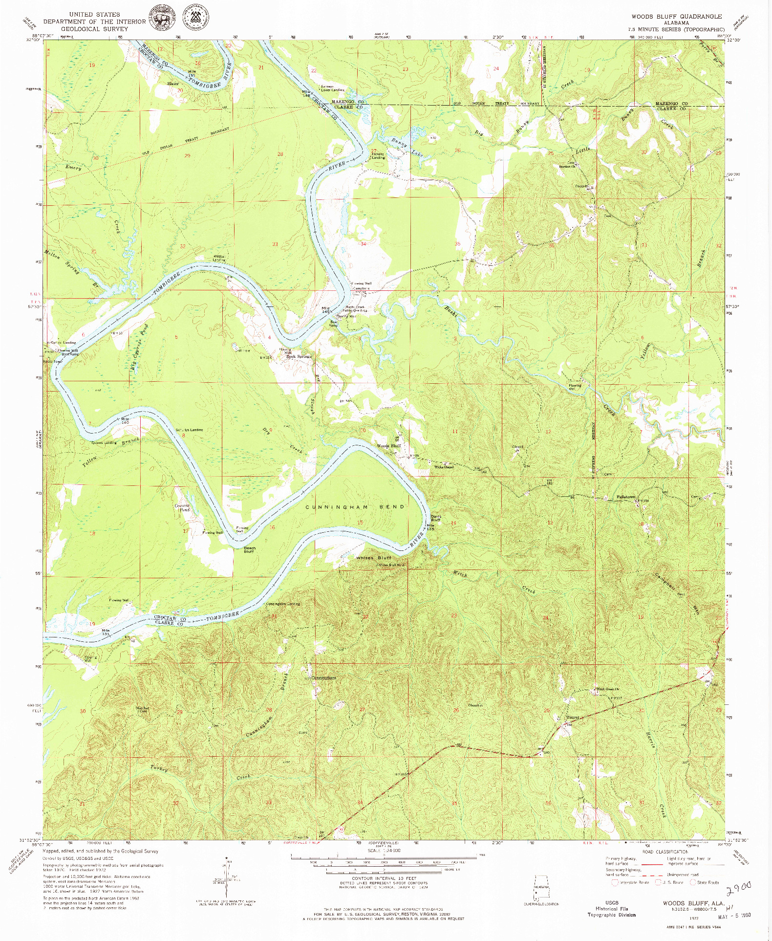 USGS 1:24000-SCALE QUADRANGLE FOR WOODS BLUFF, AL 1972