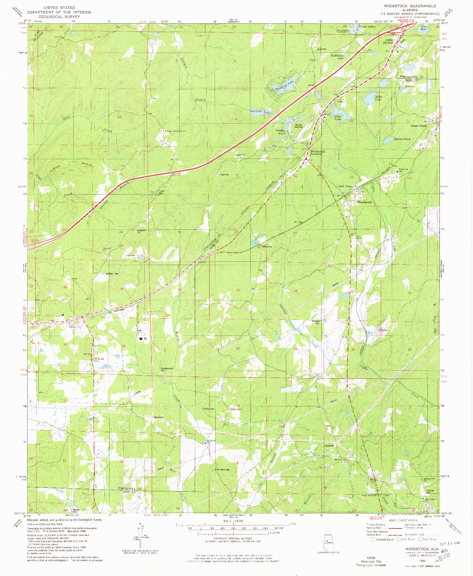 USGS 1:24000-SCALE QUADRANGLE FOR WOODSTOCK, AL 1980