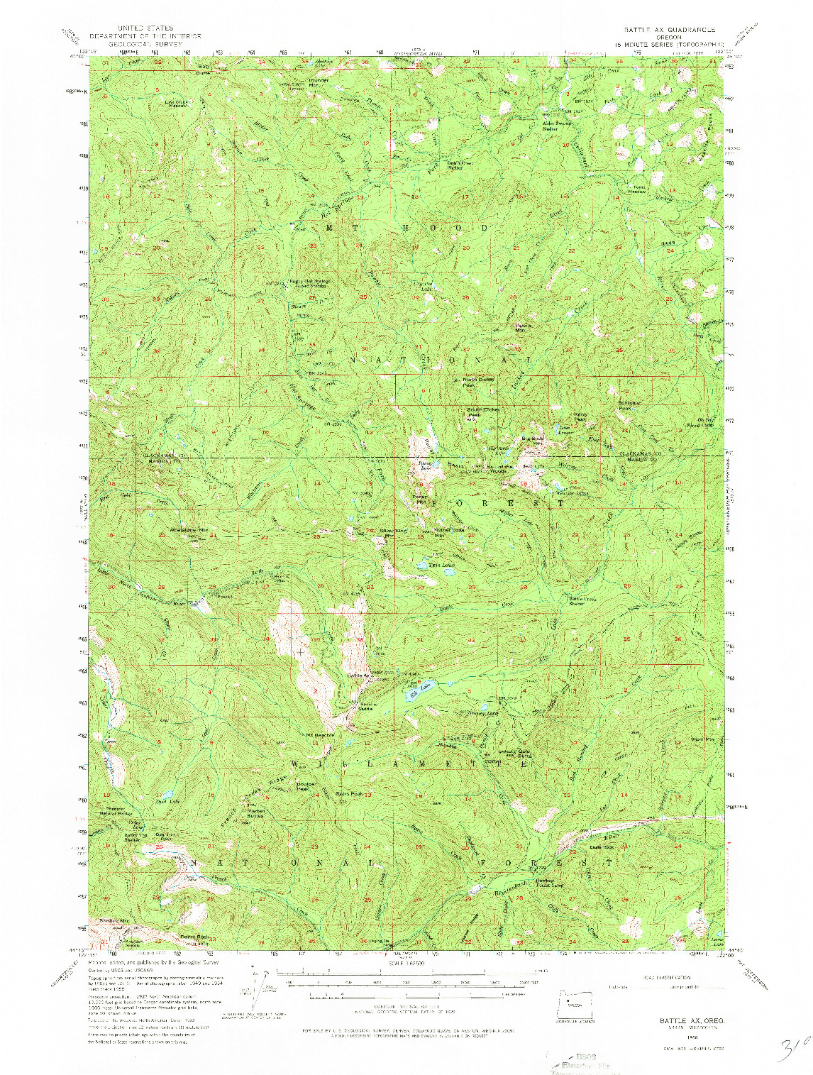 USGS 1:62500-SCALE QUADRANGLE FOR BATTLE AX, OR 1956