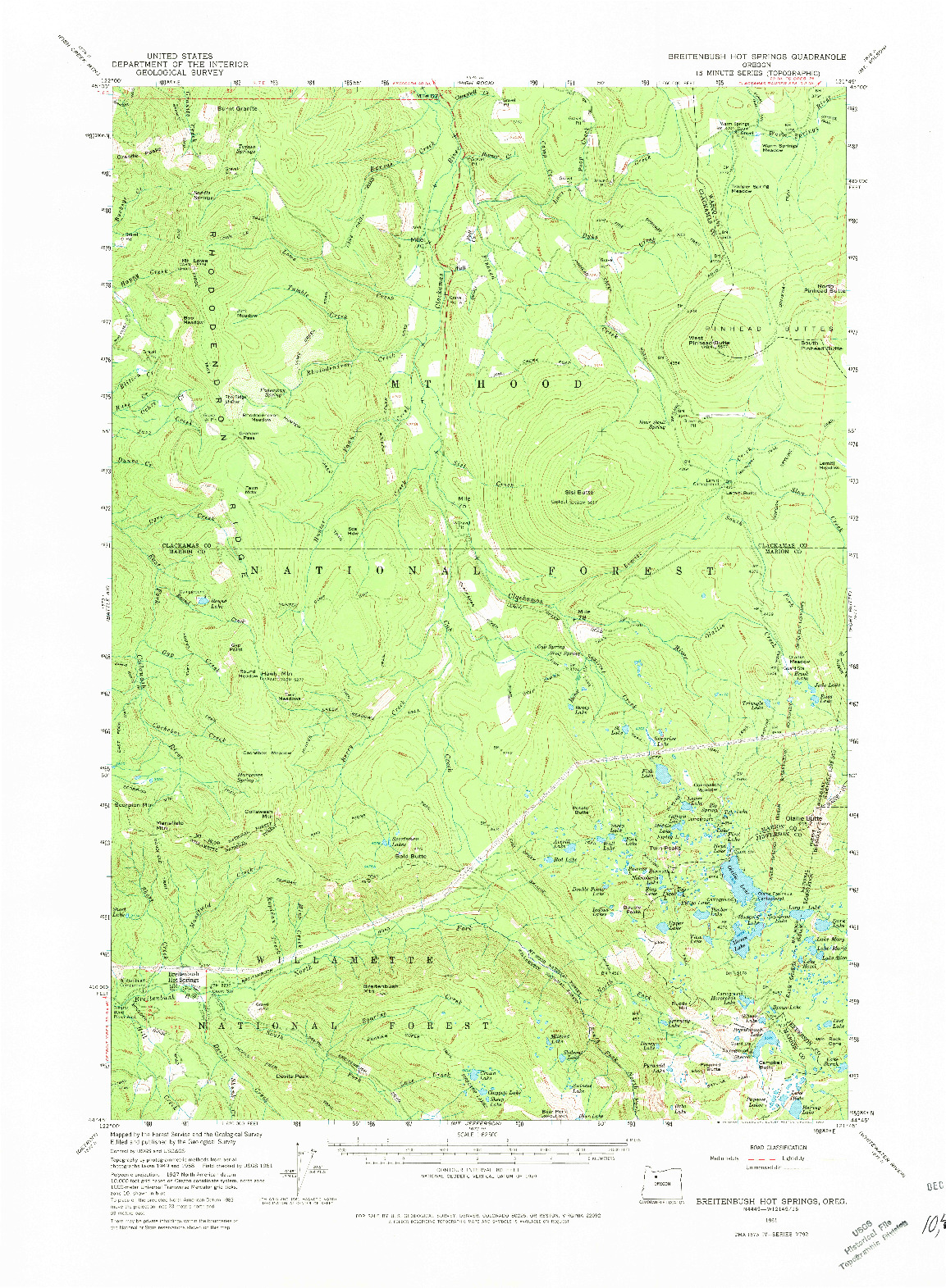 USGS 1:62500-SCALE QUADRANGLE FOR BREITENBUSH HOT SPRINGS, OR 1961