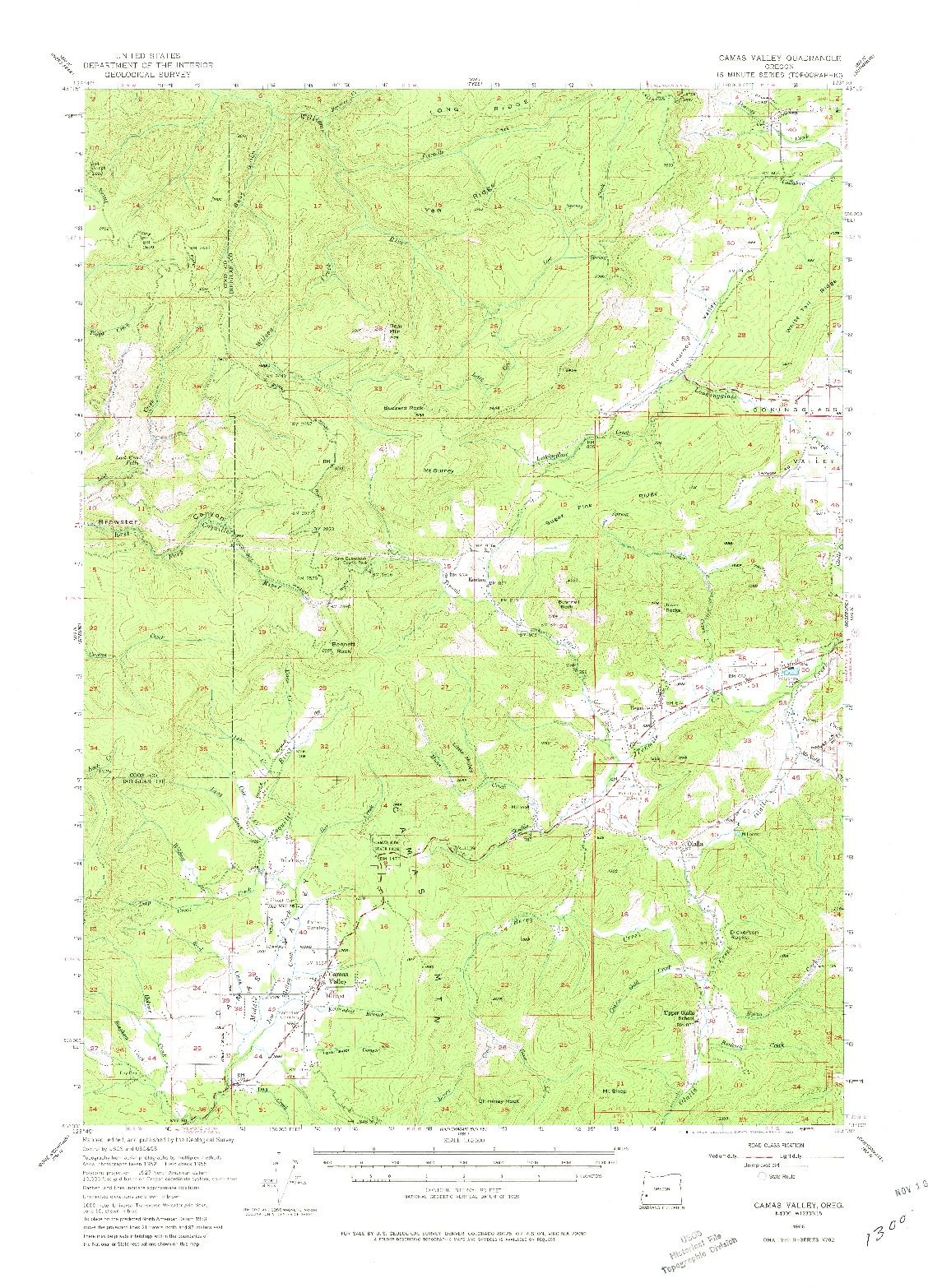 USGS 1:62500-SCALE QUADRANGLE FOR CAMAS VALLEY, OR 1955