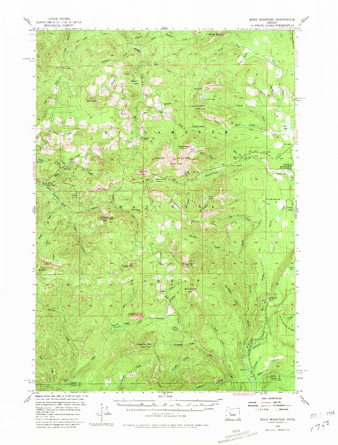 USGS 1:62500-SCALE QUADRANGLE FOR ECHO MOUNTAIN, OR 1955