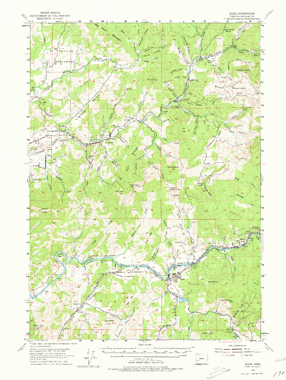 USGS 1:62500-SCALE QUADRANGLE FOR GLIDE, OR 1954