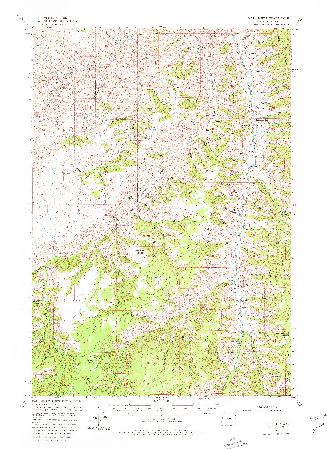 USGS 1:62500-SCALE QUADRANGLE FOR HARL BUTTE, OR 1954