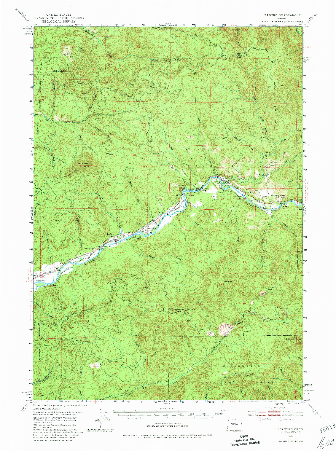 USGS 1:62500-SCALE QUADRANGLE FOR LEABURG, OR 1951