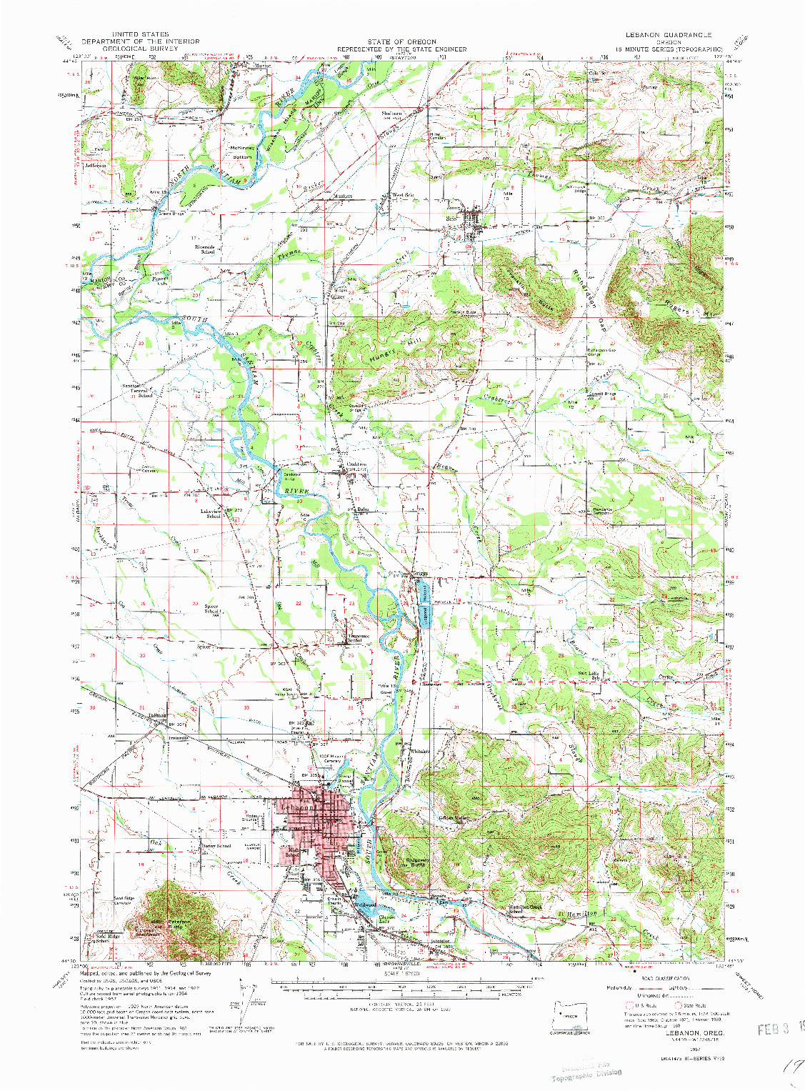 USGS 1:62500-SCALE QUADRANGLE FOR LEBANON, OR 1957