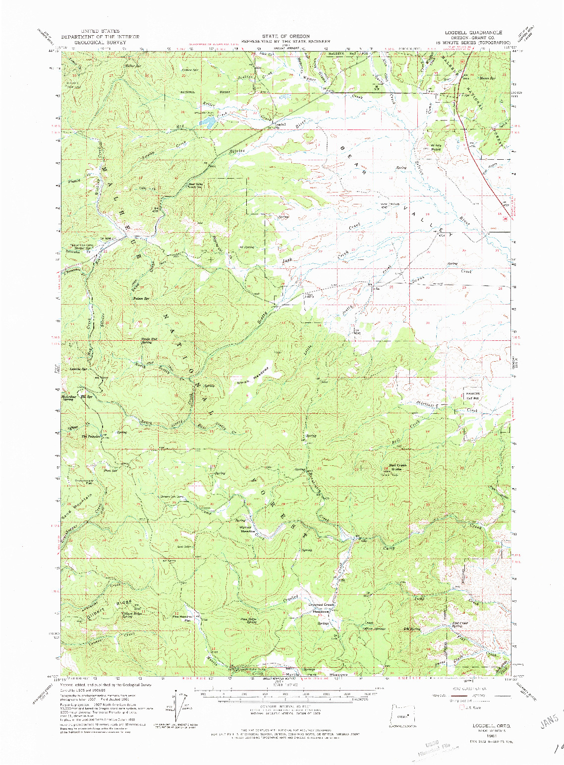 USGS 1:62500-SCALE QUADRANGLE FOR LOGDELL, OR 1961