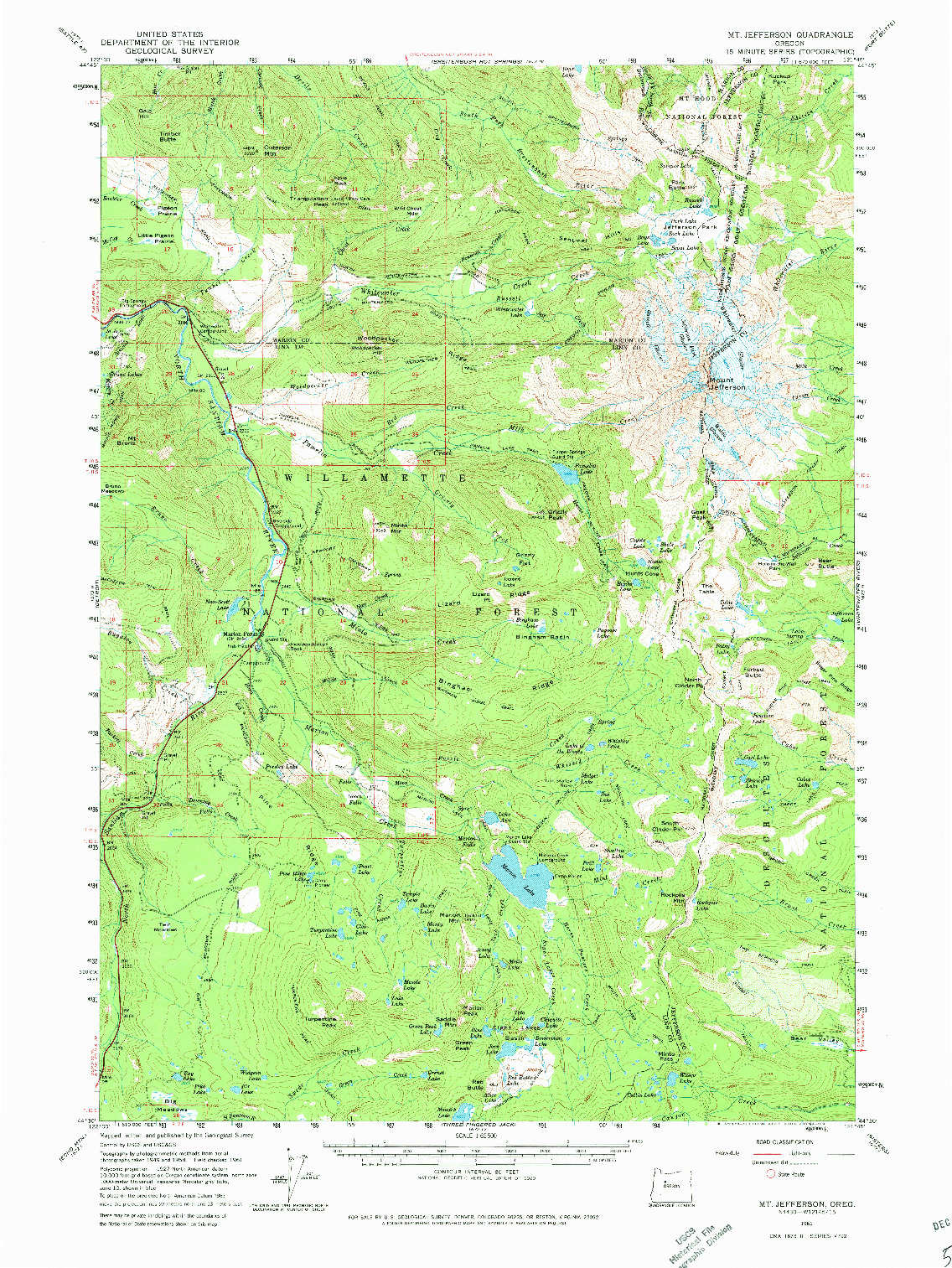 USGS 1:62500-SCALE QUADRANGLE FOR MT. JEFFERSON, OR 1961