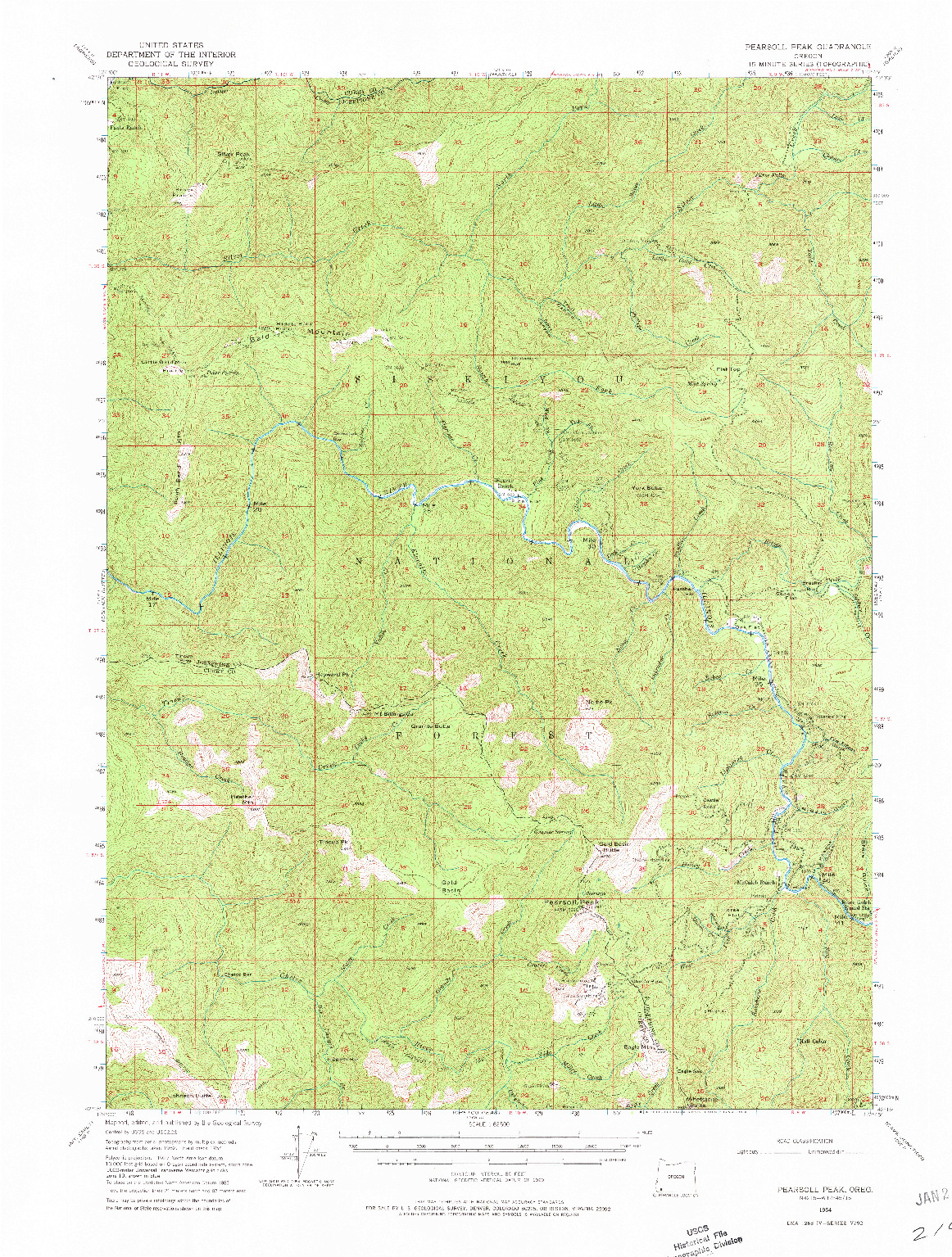 USGS 1:62500-SCALE QUADRANGLE FOR PEARSOLL PEAK, OR 1954