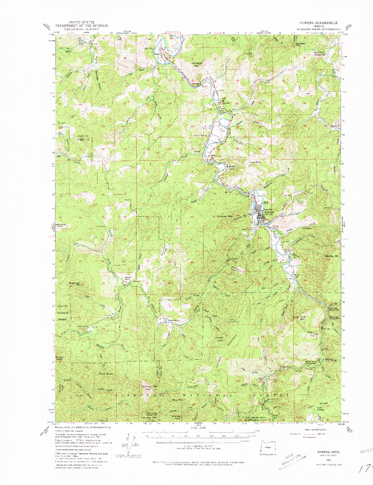 USGS 1:62500-SCALE QUADRANGLE FOR POWERS, OR 1954