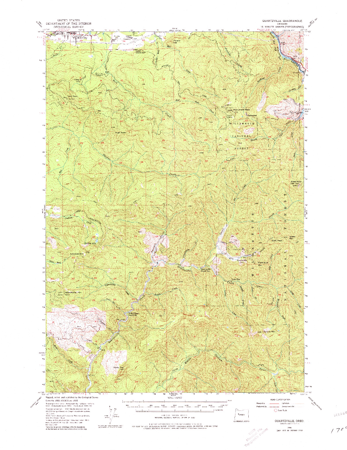 USGS 1:62500-SCALE QUADRANGLE FOR QUARTZVILLE, OR 1956