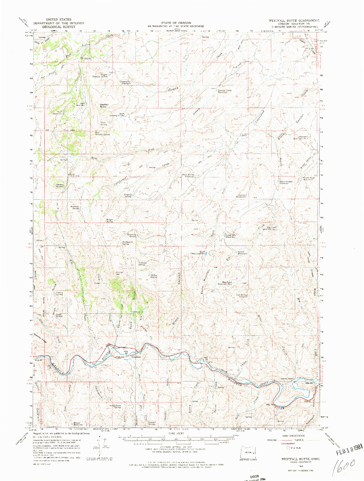 USGS 1:62500-SCALE QUADRANGLE FOR WESTFALL BUTTE, OR 1966