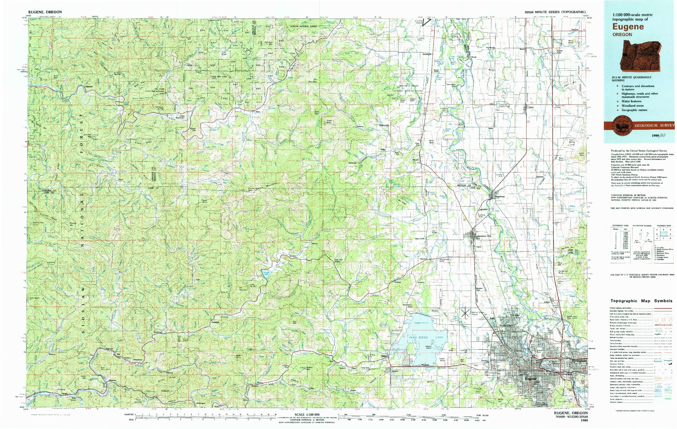 USGS 1:100000-SCALE QUADRANGLE FOR EUGENE, OR 1980