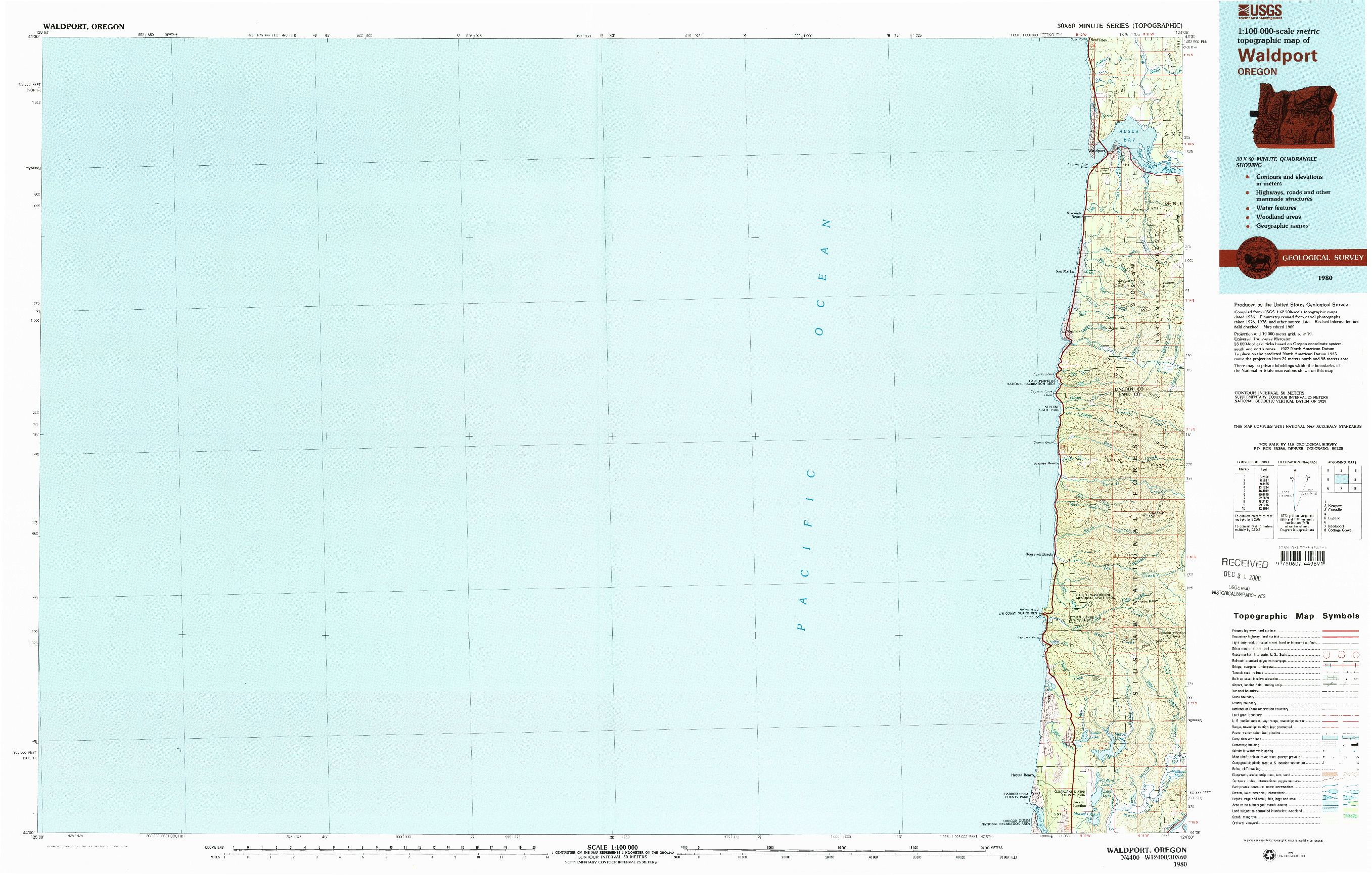 USGS 1:100000-SCALE QUADRANGLE FOR WALDPORT, OR 1980