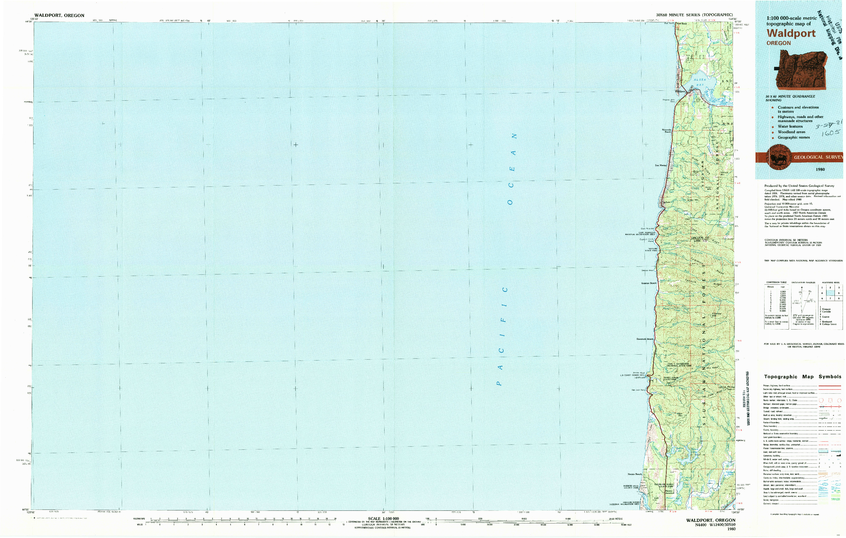 USGS 1:100000-SCALE QUADRANGLE FOR WALDPORT, OR 1980