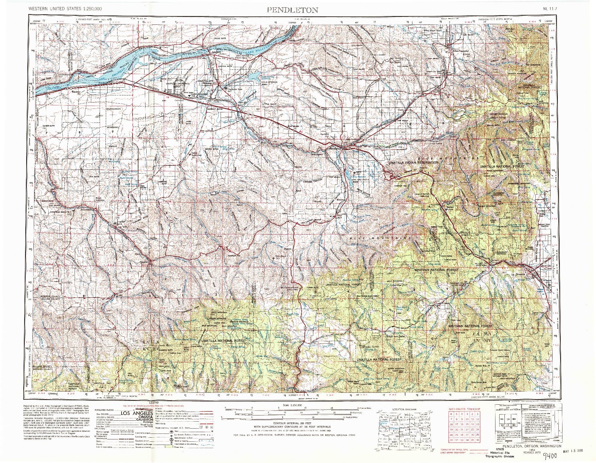 USGS 1:250000-SCALE QUADRANGLE FOR PENDLETON, OR 1953
