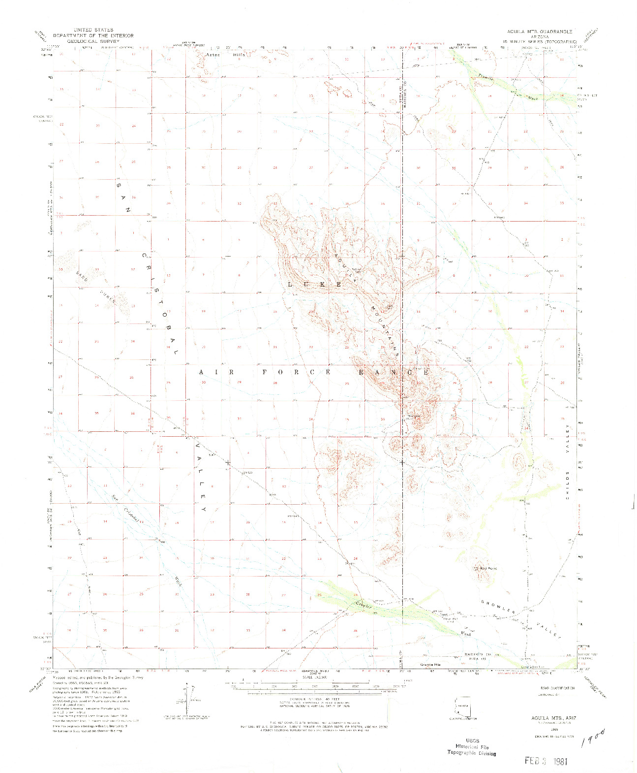 USGS 1:62500-SCALE QUADRANGLE FOR AGUILA MOUNTAINS, AZ 1965
