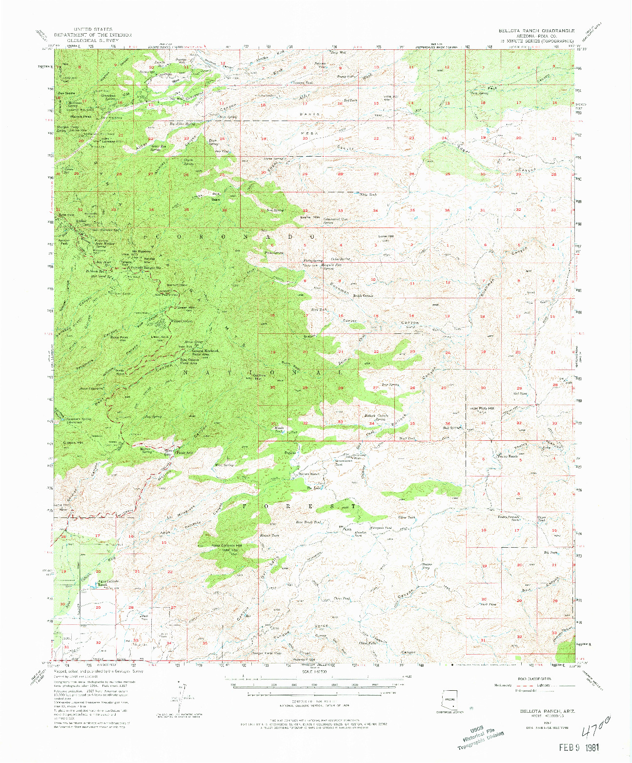 USGS 1:62500-SCALE QUADRANGLE FOR BELLOTA RANCH, AZ 1957