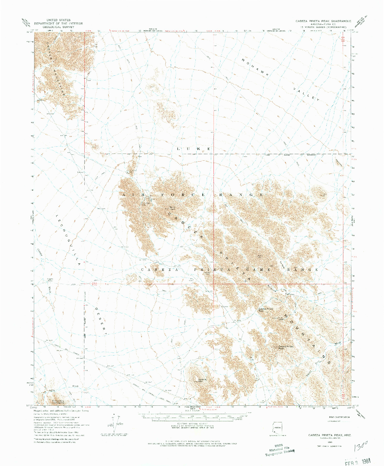 USGS 1:62500-SCALE QUADRANGLE FOR CABEZA PRIETA PEAK, AZ 1965