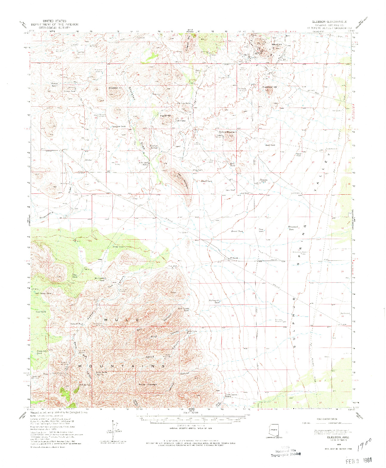 USGS 1:62500-SCALE QUADRANGLE FOR GLEESON, AZ 1958