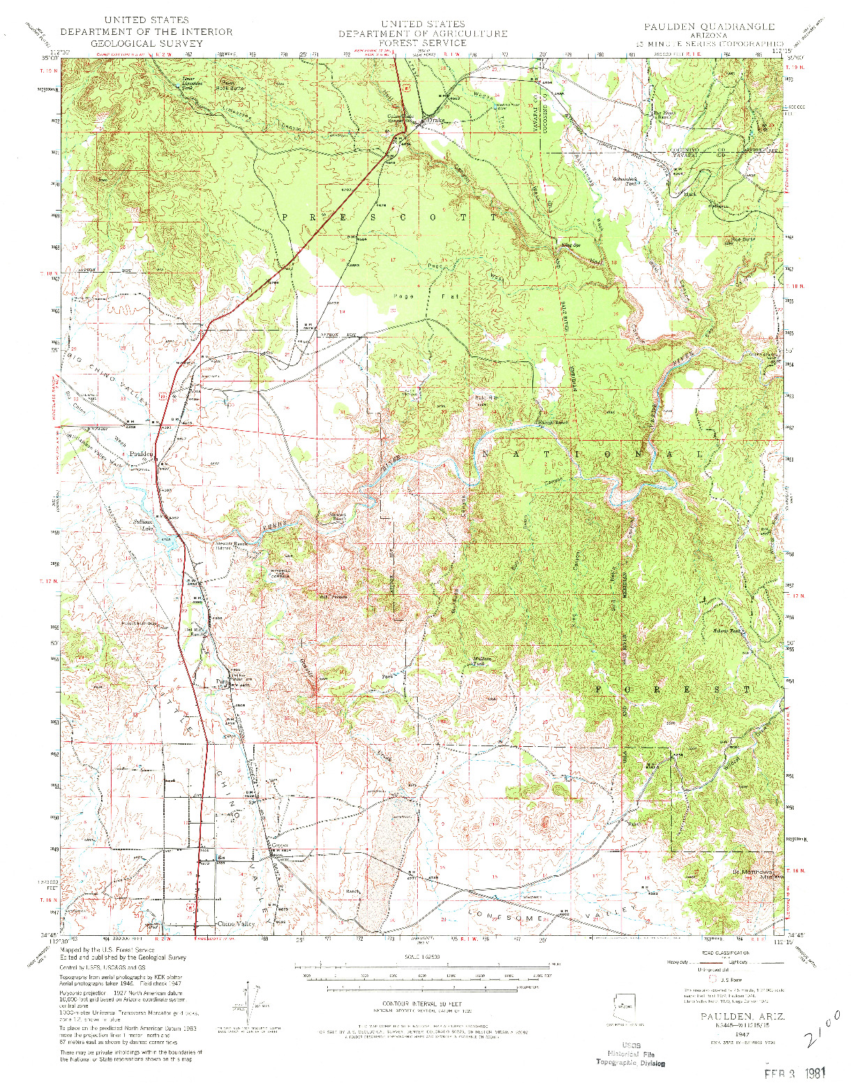 USGS 1:62500-SCALE QUADRANGLE FOR PAULDEN, AZ 1947