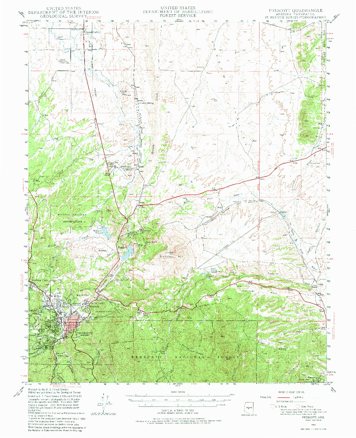 USGS 1:62500-SCALE QUADRANGLE FOR PRESCOTT, AZ 1947