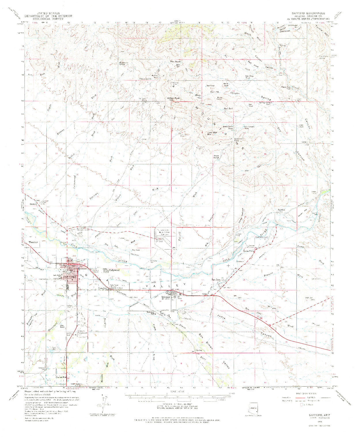 USGS 1:62500-SCALE QUADRANGLE FOR SAFFORD, AZ 1960