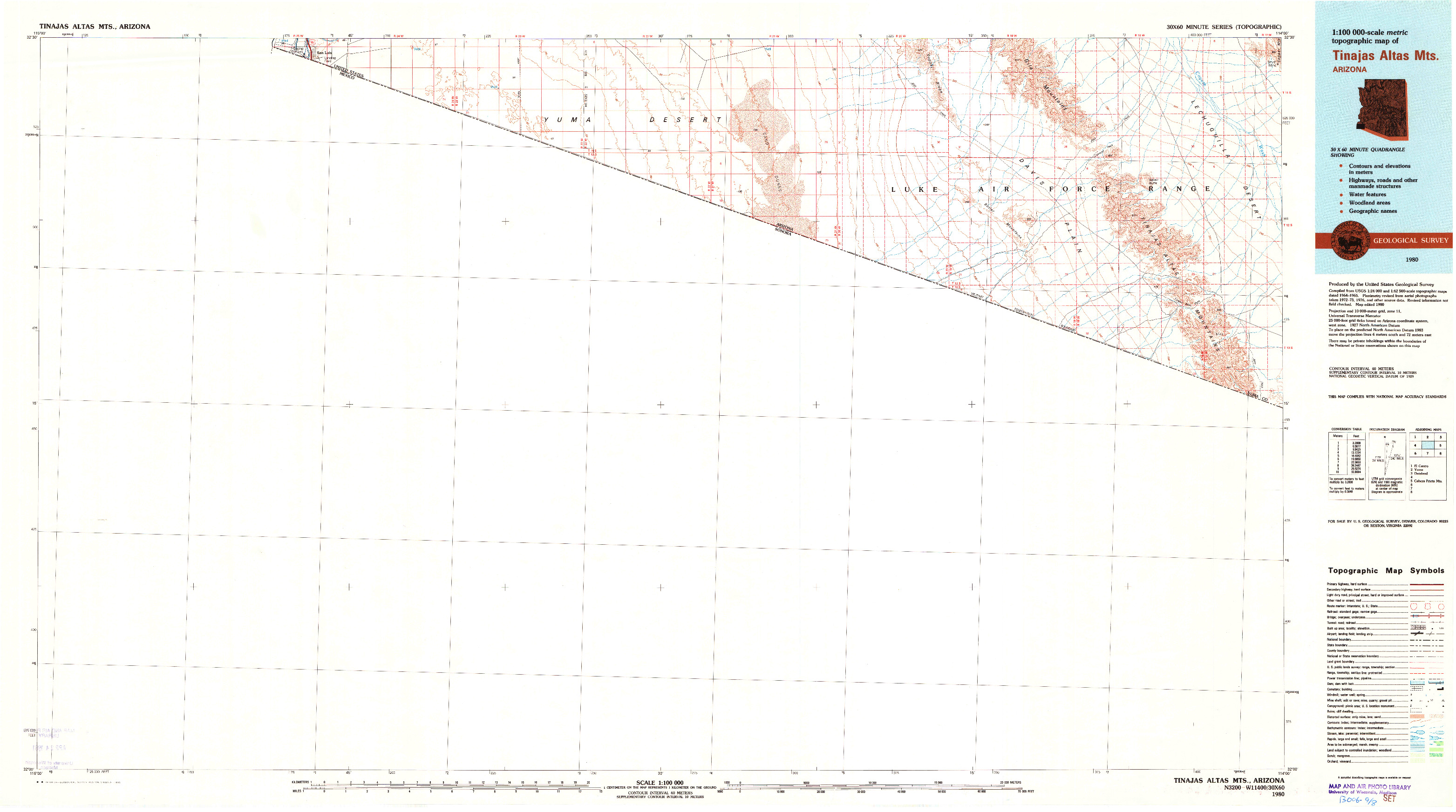 USGS 1:100000-SCALE QUADRANGLE FOR TINAJAS ALTAS MTS, AZ 1980