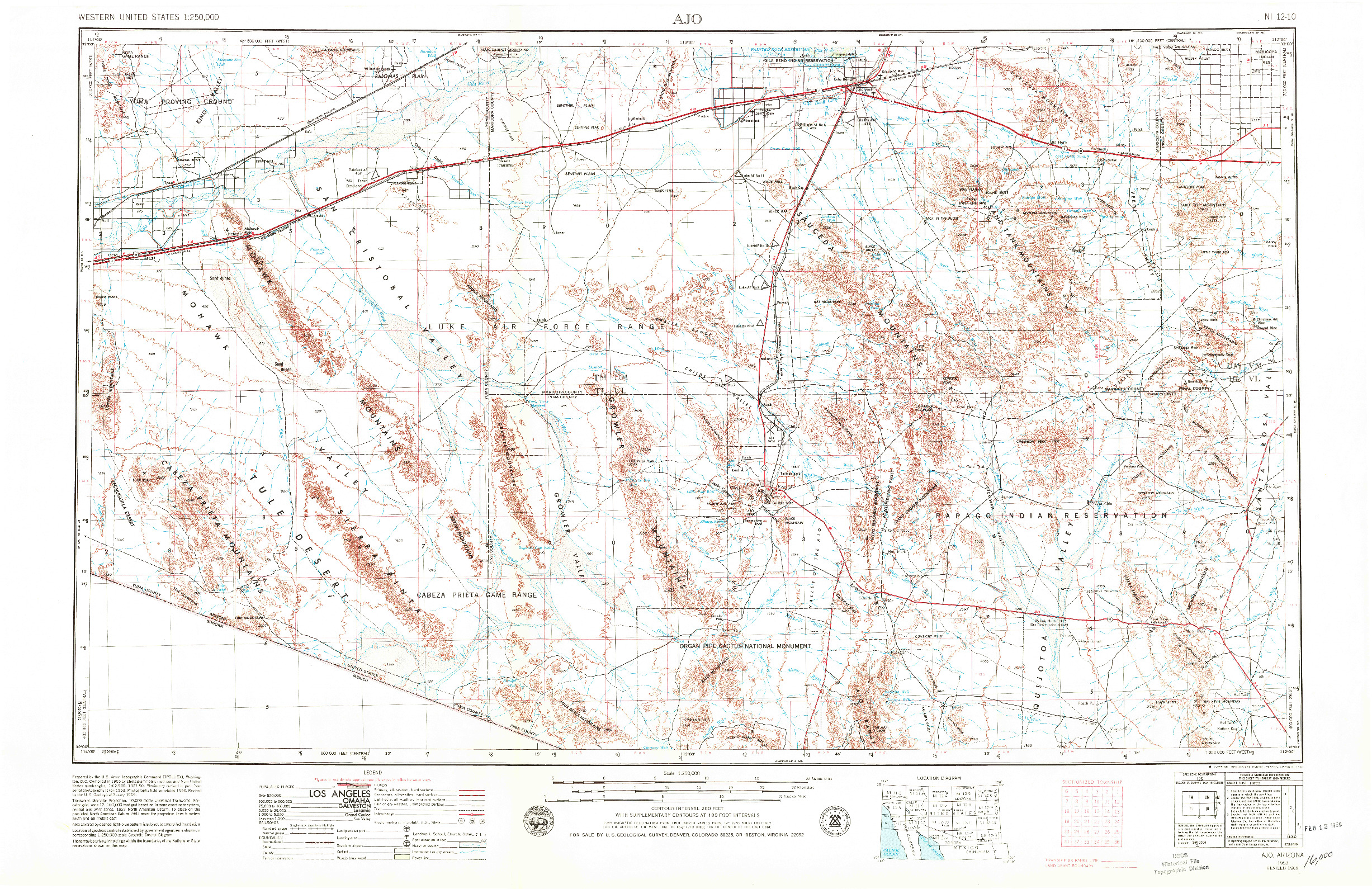 USGS 1:250000-SCALE QUADRANGLE FOR AJO, AZ 1953