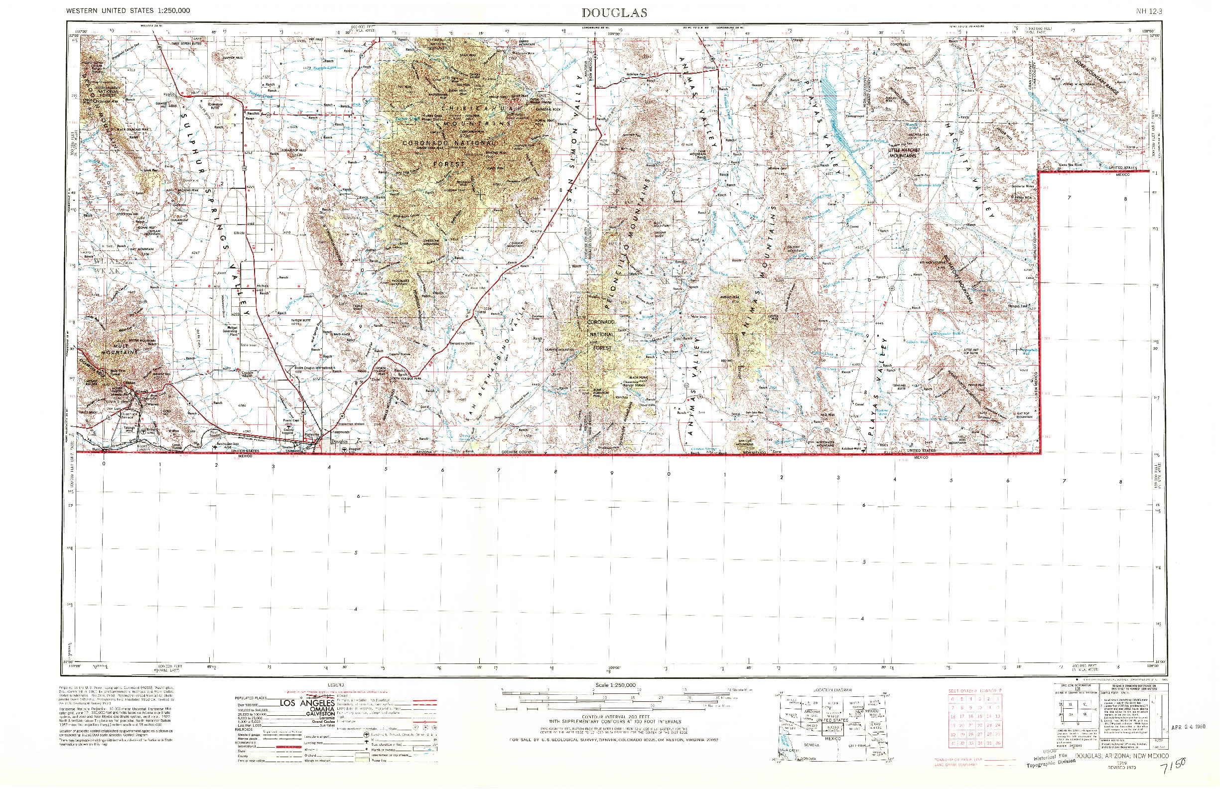 USGS 1:250000-SCALE QUADRANGLE FOR DOUGLAS, AZ 1959