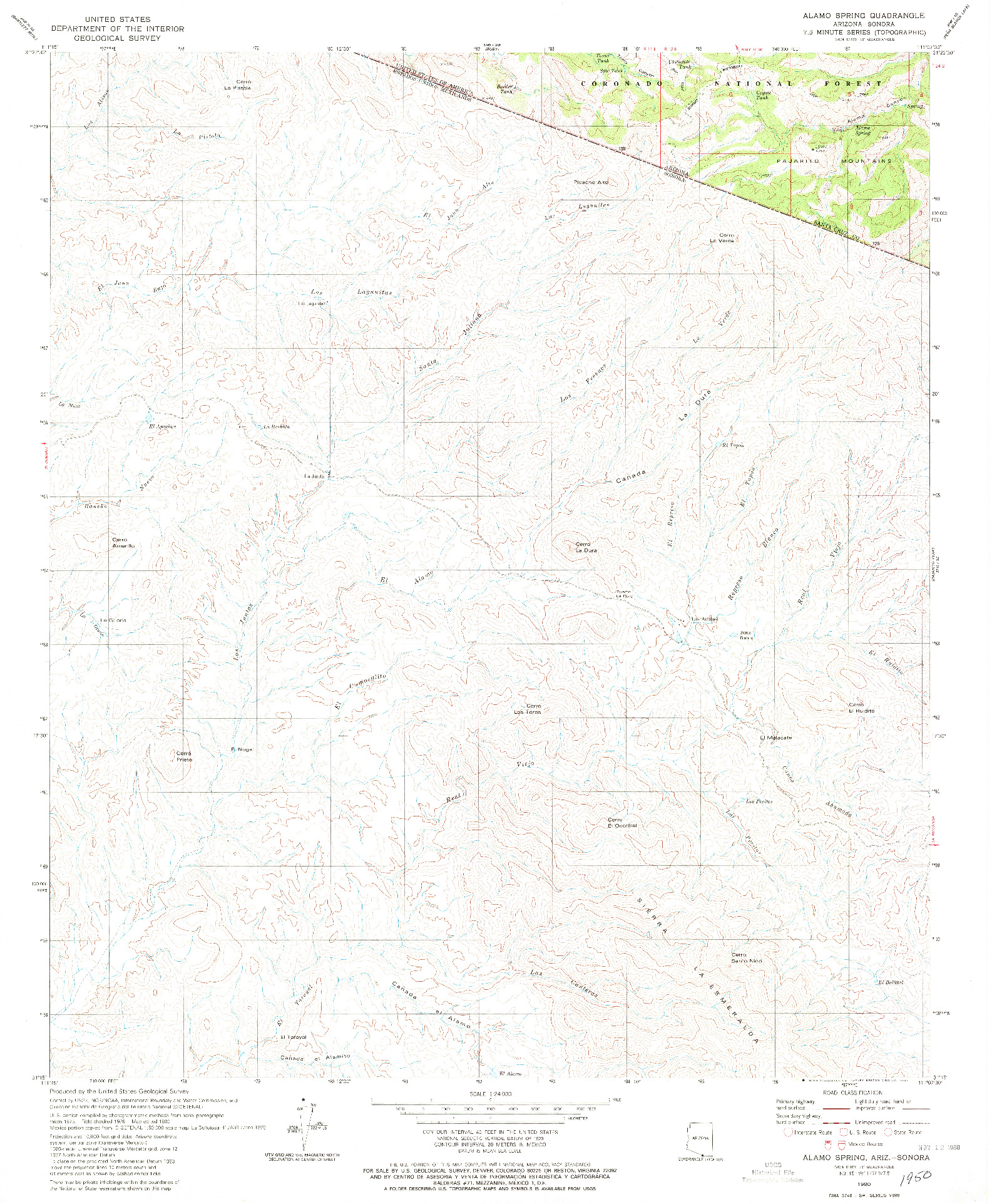 USGS 1:24000-SCALE QUADRANGLE FOR ALAMO SPRING, AZ 1980