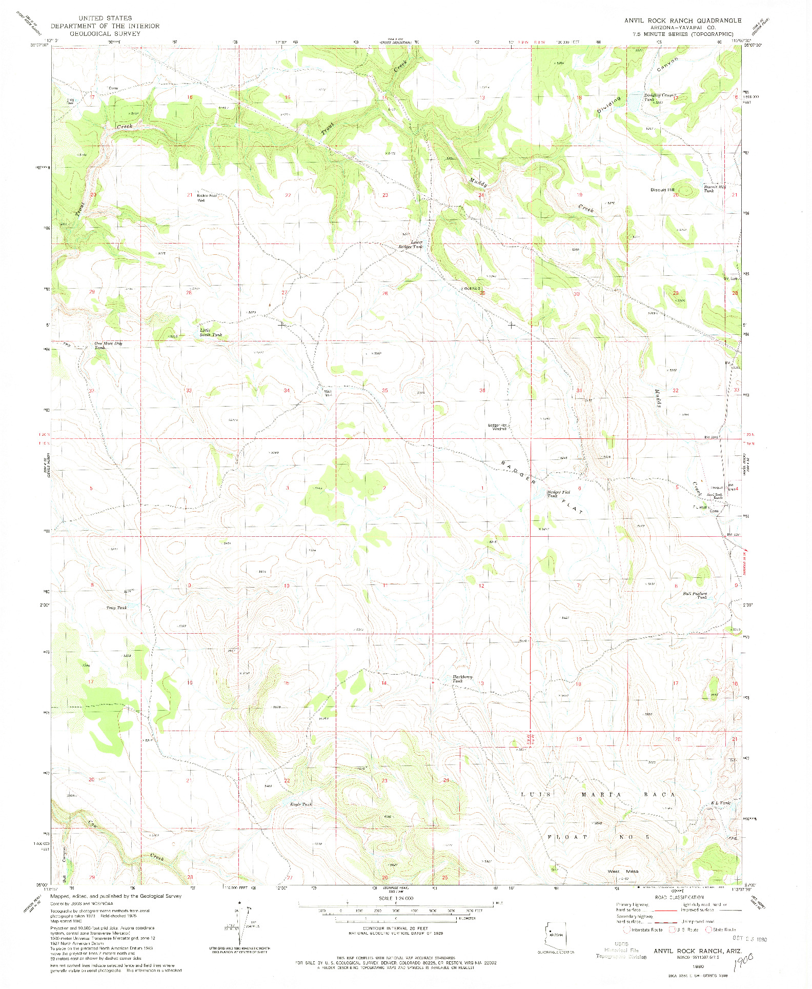 USGS 1:24000-SCALE QUADRANGLE FOR ANVIL ROCK RANCH, AZ 1980