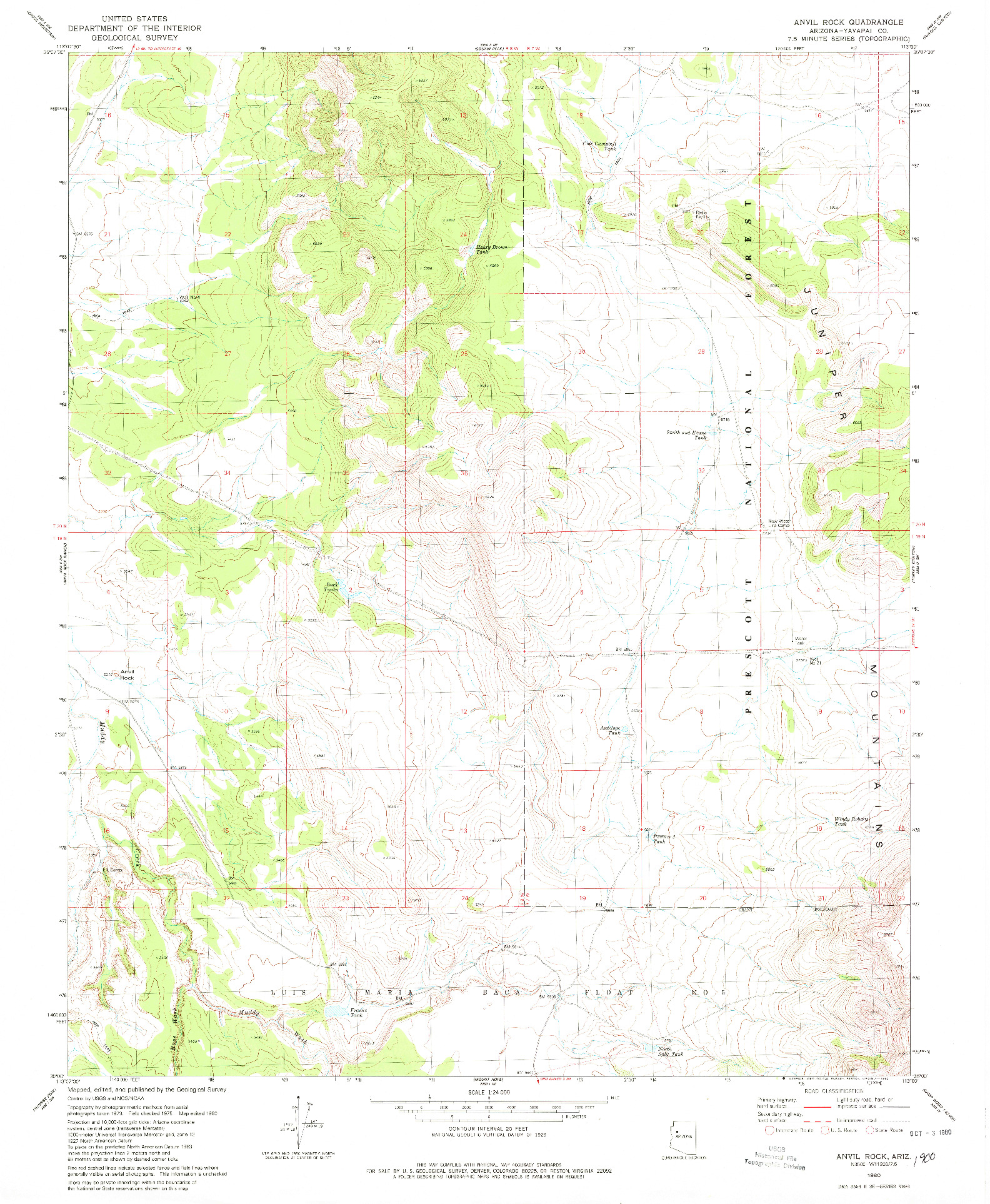 USGS 1:24000-SCALE QUADRANGLE FOR ANVIL ROCK, AZ 1980