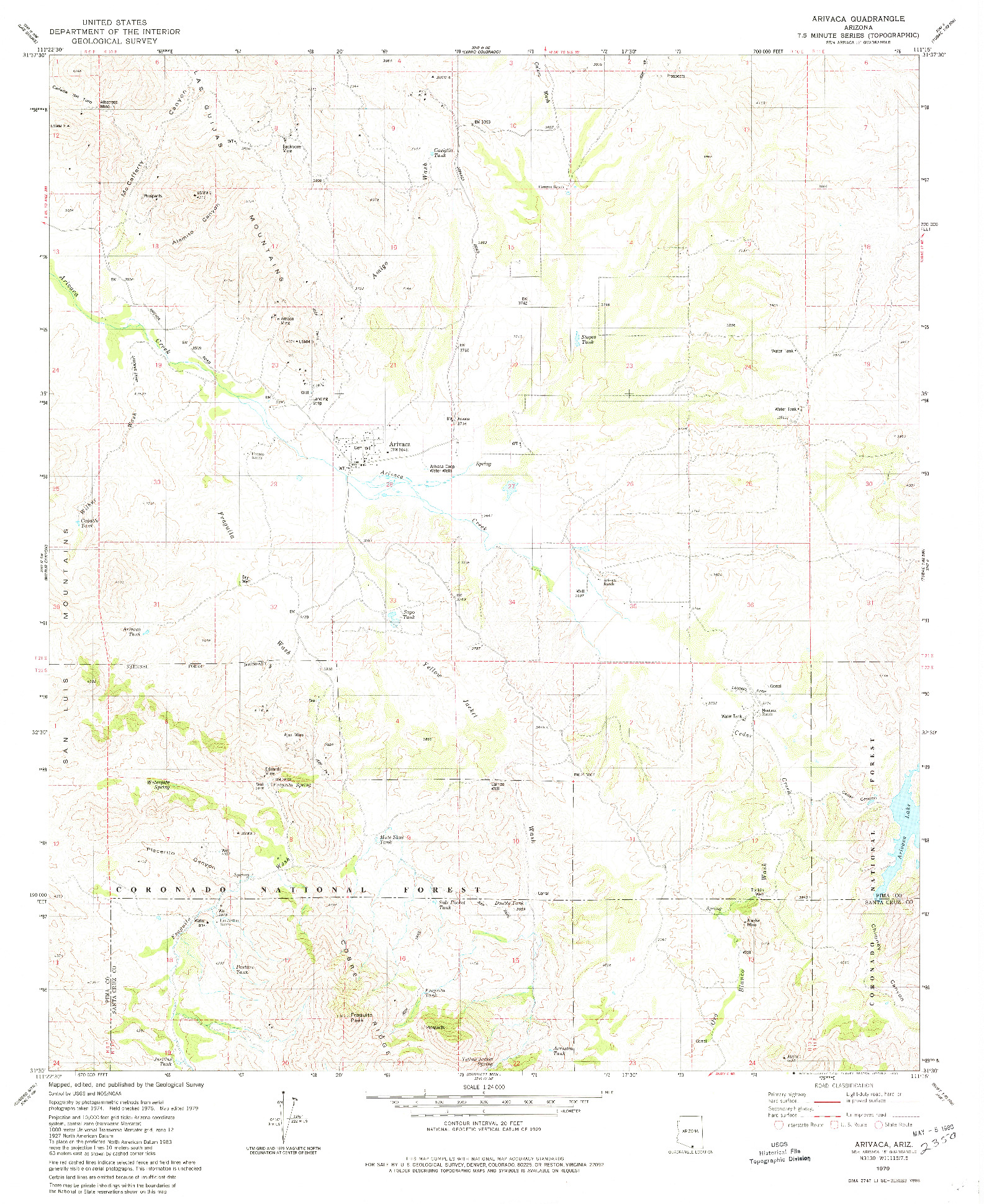 USGS 1:24000-SCALE QUADRANGLE FOR ARIVACA, AZ 1979