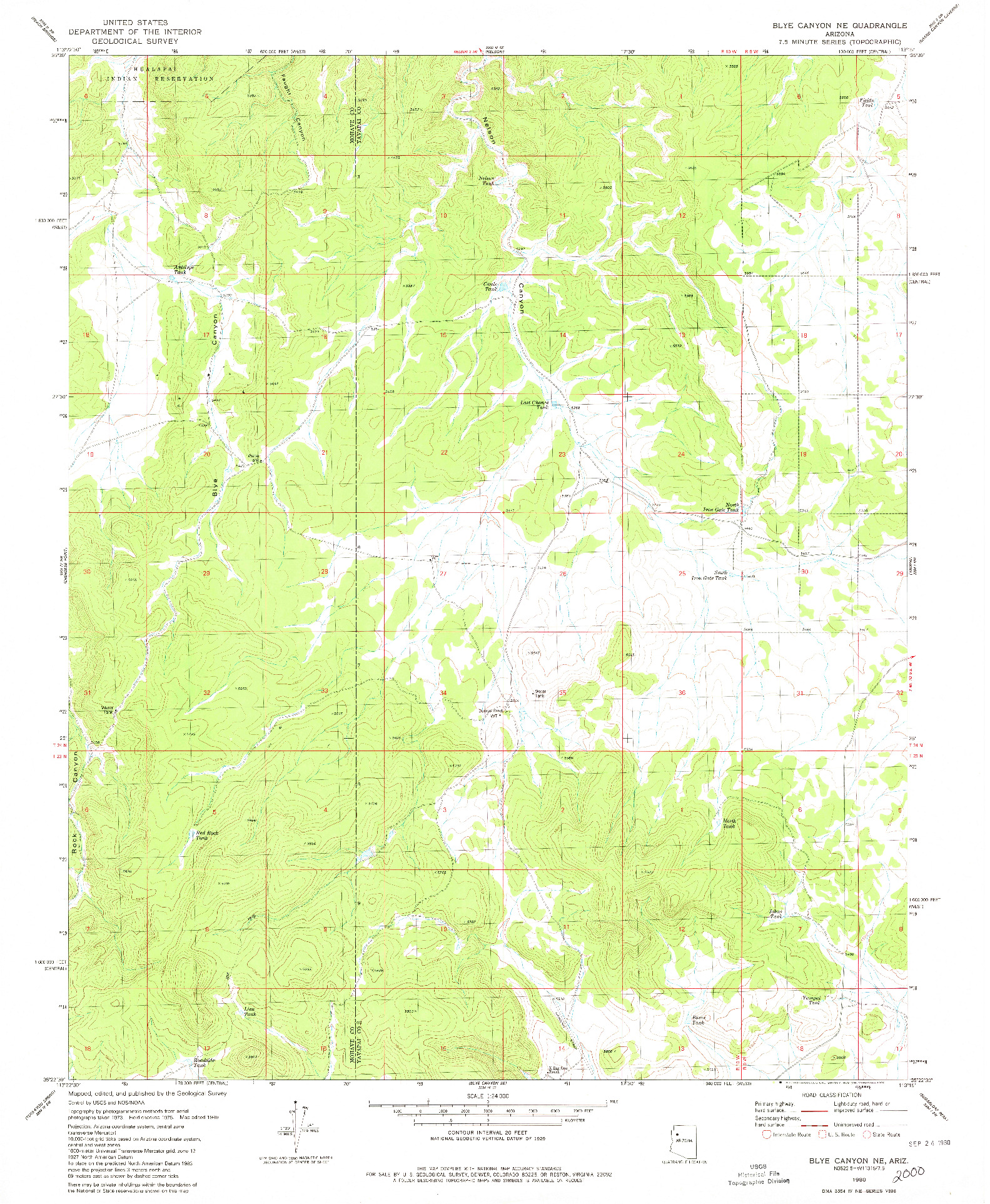 USGS 1:24000-SCALE QUADRANGLE FOR BLYE CANYON NE, AZ 1980