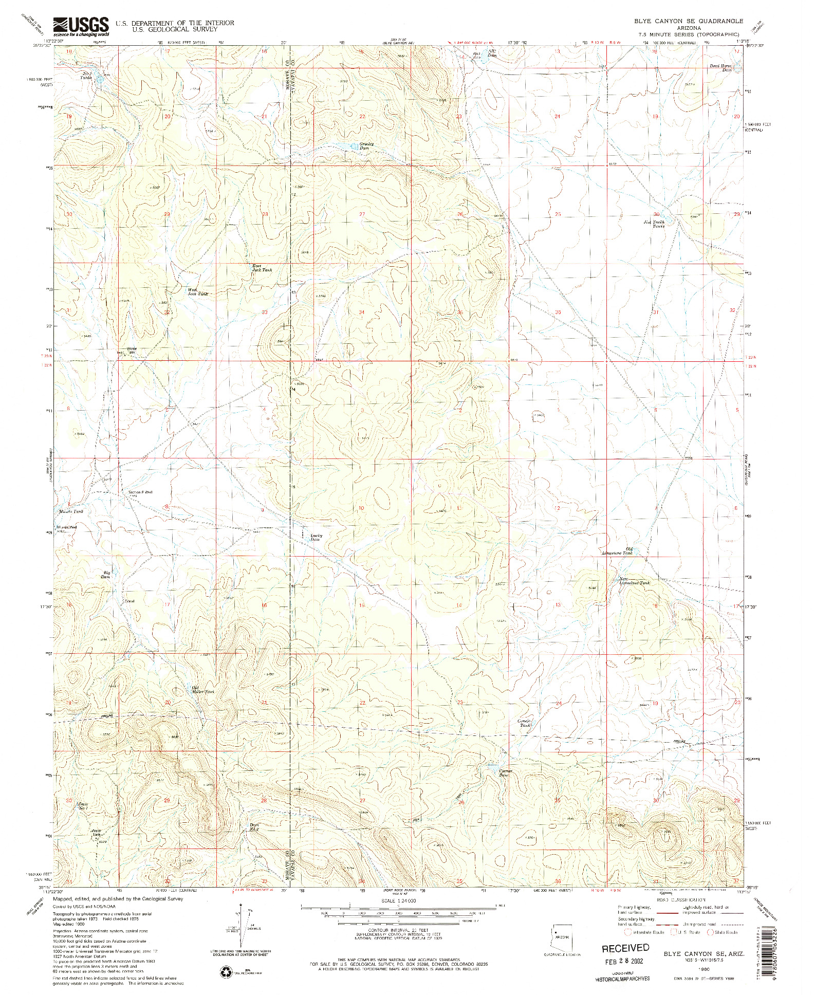 USGS 1:24000-SCALE QUADRANGLE FOR BLYE CANYON SE, AZ 1980