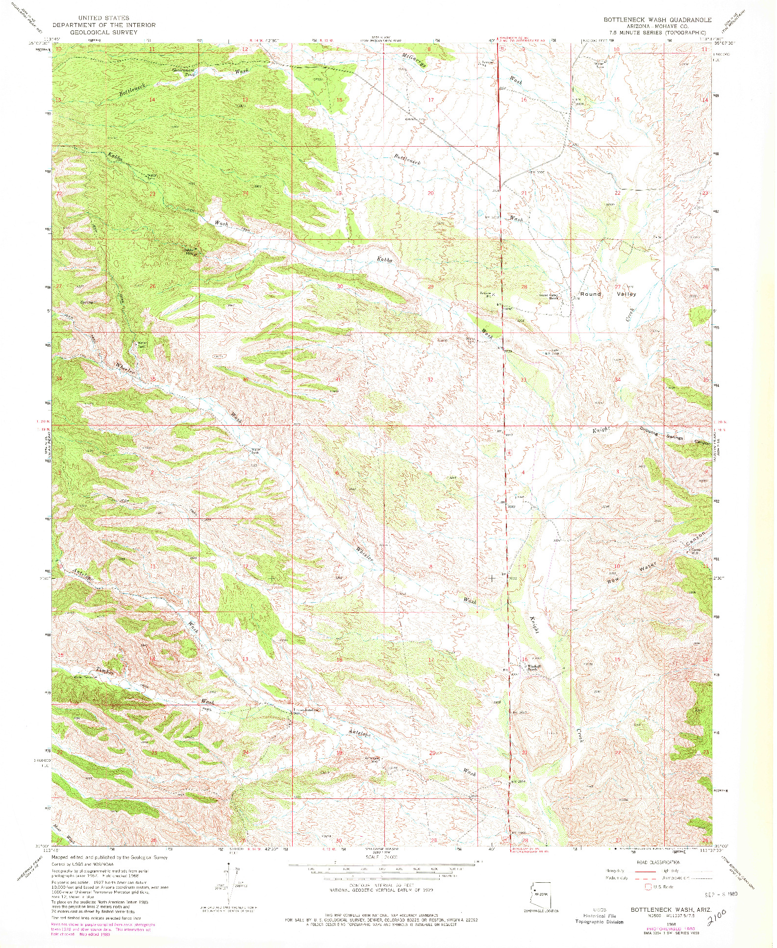 USGS 1:24000-SCALE QUADRANGLE FOR BOTTLENECK WASH, AZ 1968