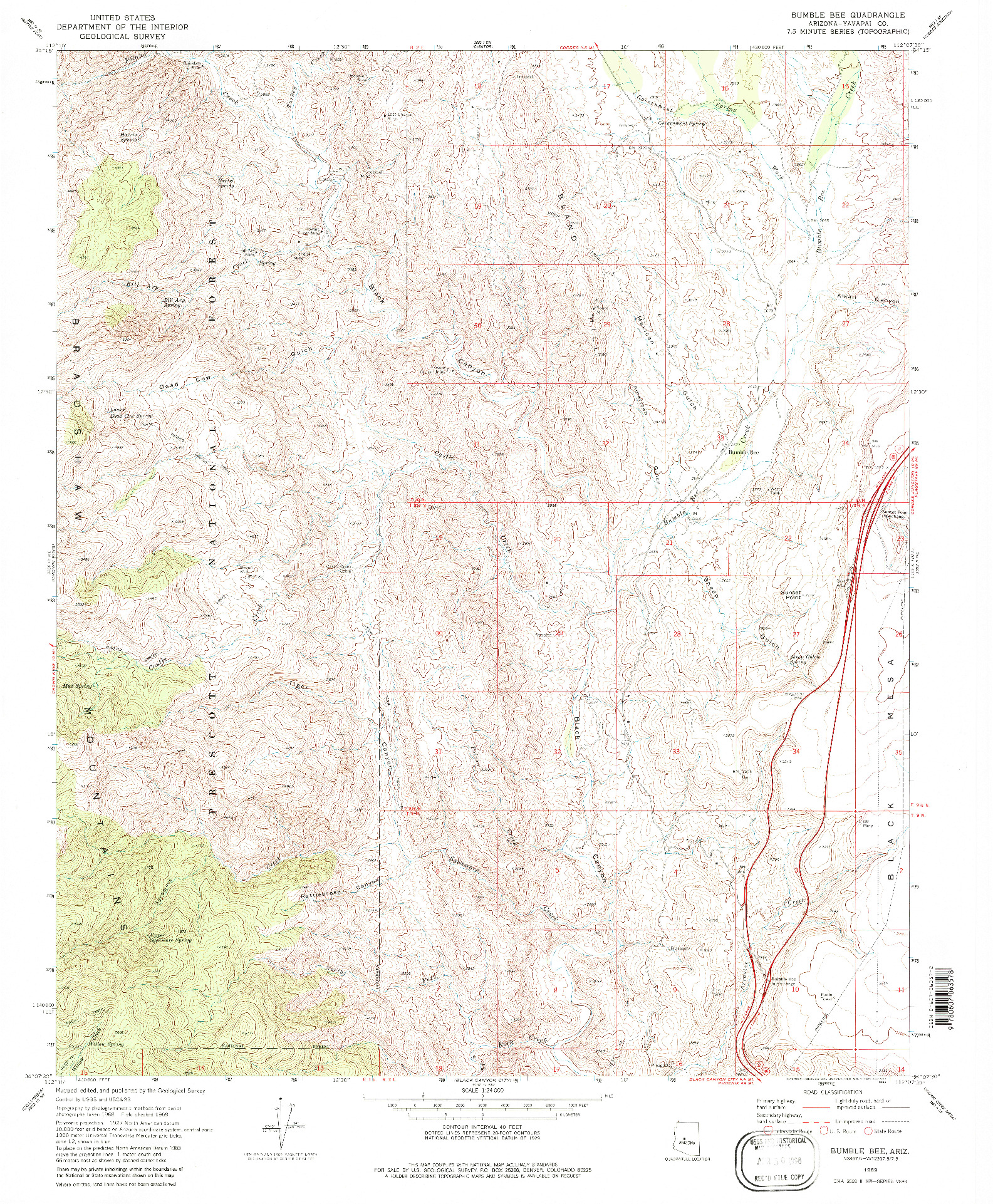 USGS 1:24000-SCALE QUADRANGLE FOR BUMBLE BEE, AZ 1969