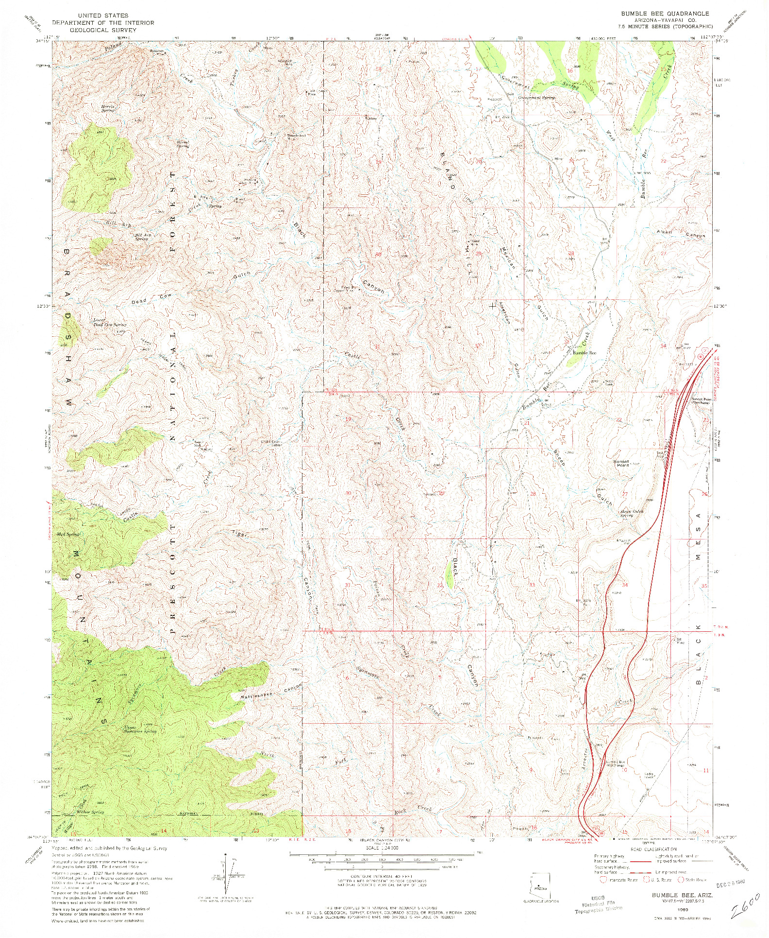 USGS 1:24000-SCALE QUADRANGLE FOR BUMBLE BEE, AZ 1969